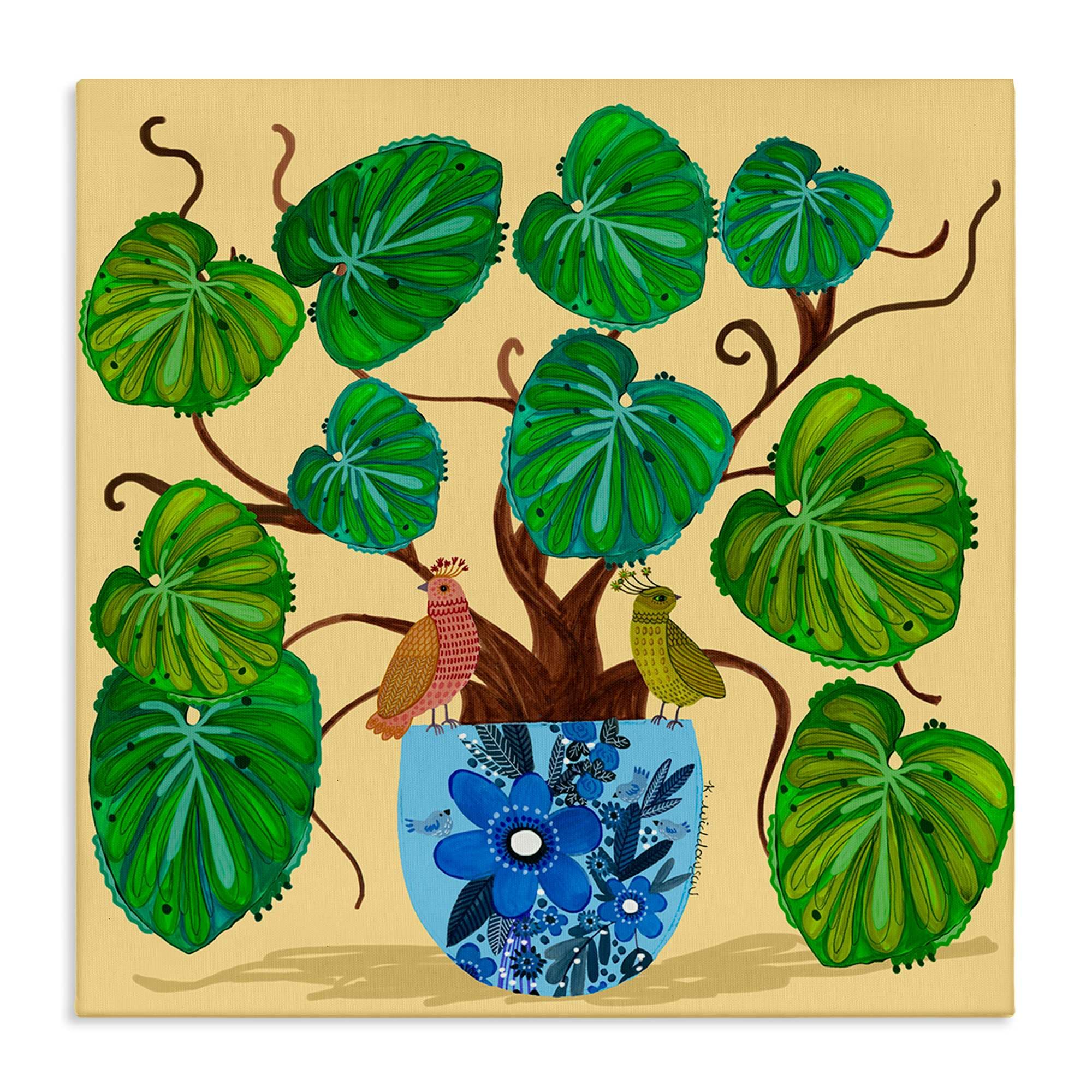 Stupell Industries BS-610-CN-24X24 Potted Plant and Birds Perched Canvas Wall Art By Kay Widdowson 24 x 24