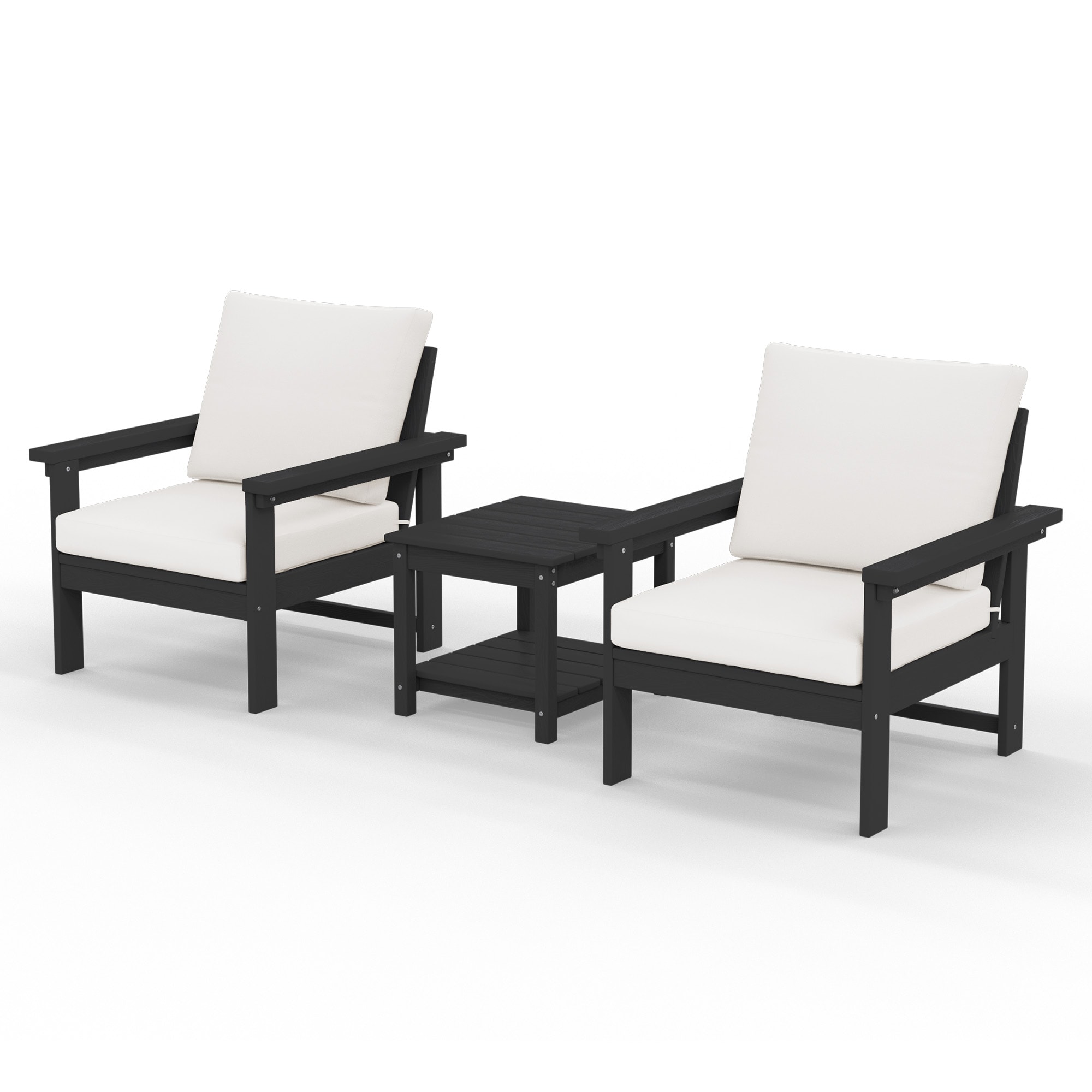 JEAREY PEZHSF03-BJ-BK 3-Piece Patio Conversation Set with Beige Cushions
