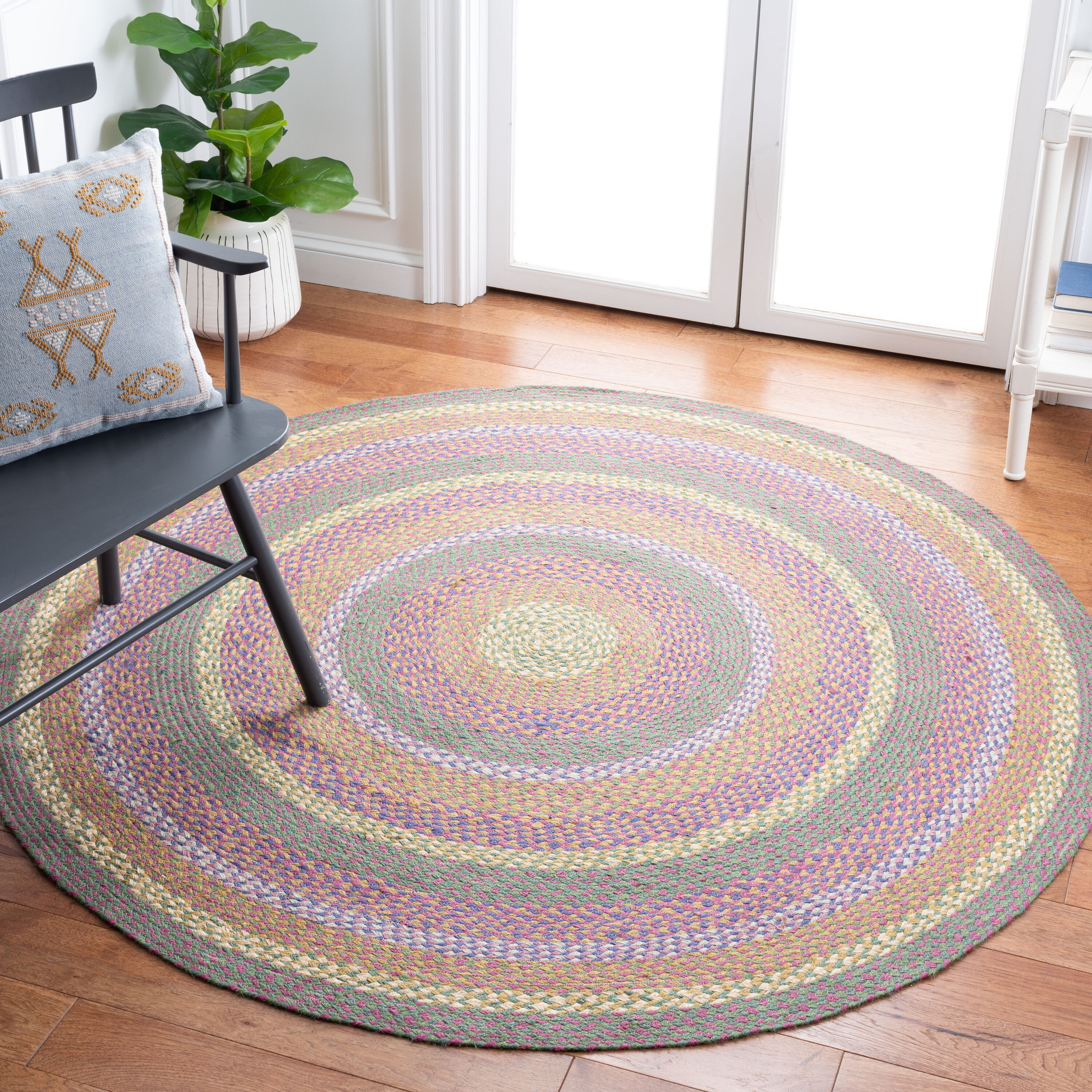  Cape Cod 241 Green/Pink Country Floral 5ft x 5ft Round Rug