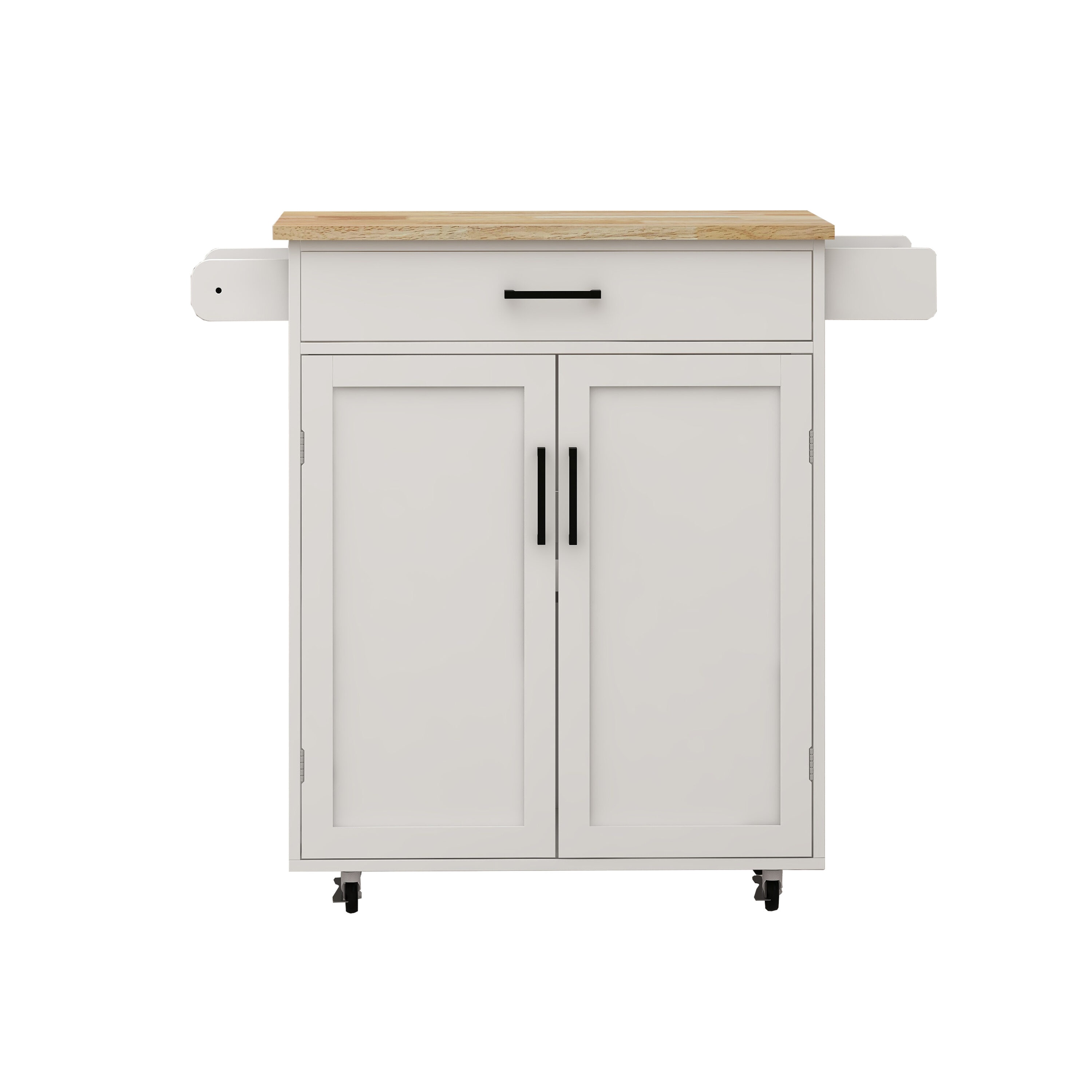 Runesay White Wood Base with Wood Top Rolling Kitchen Island (17.72-in x 28.74-in x 36.22-in)