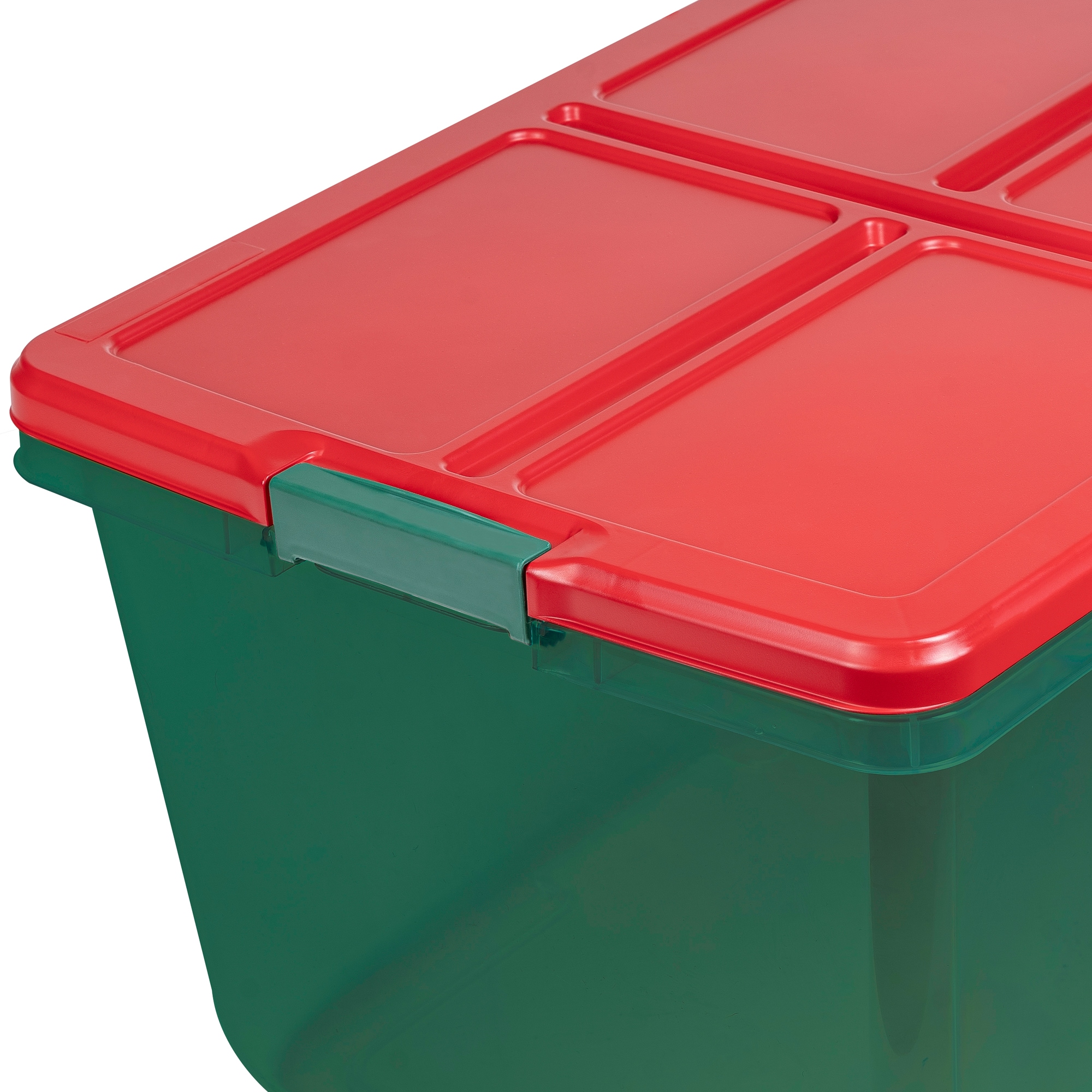 Hefty Large 16.5-Gallons (66-Quart) Clear/Red/Green Weatherproof Heavy Duty  Tote with Latching Lid in the Plastic Storage Containers department at