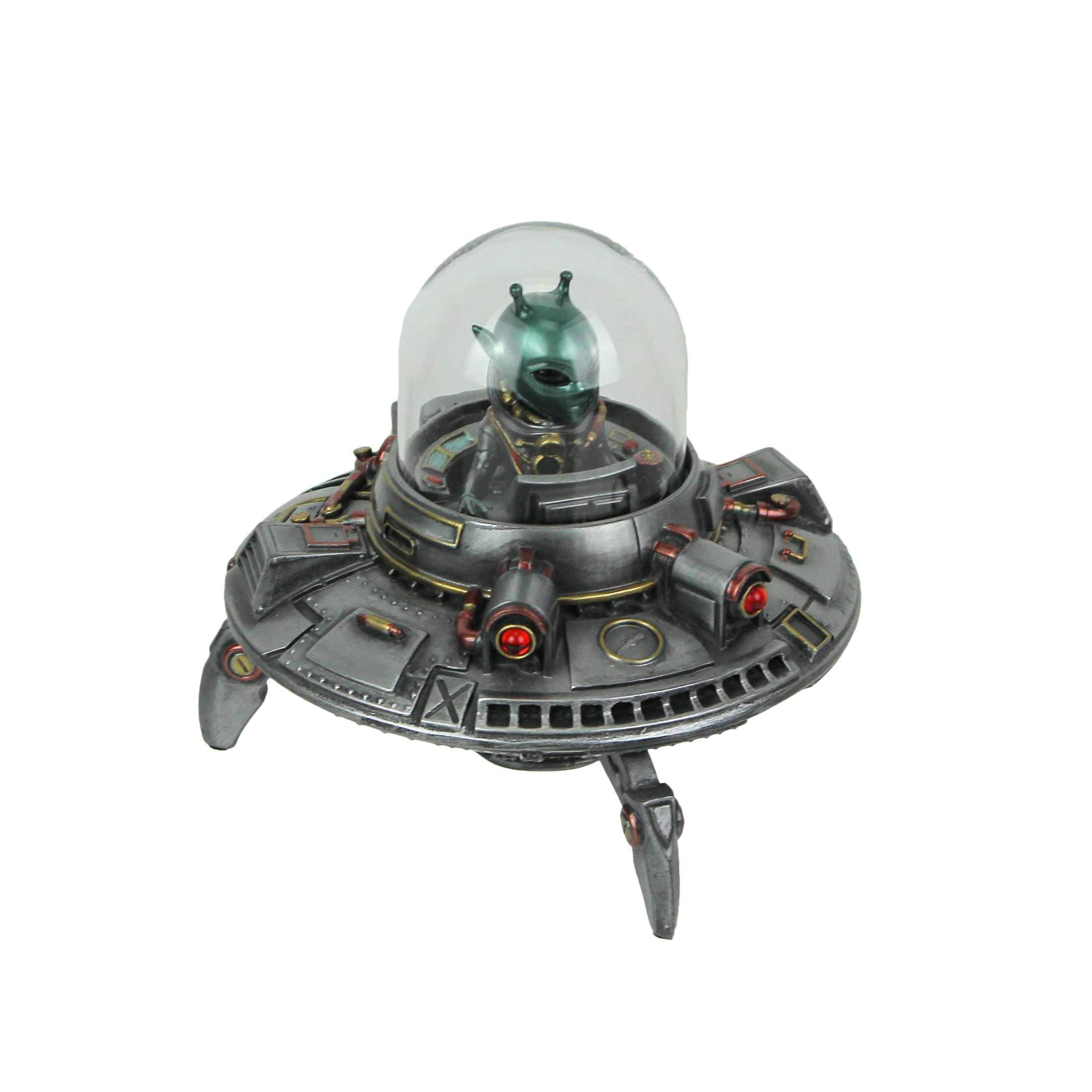 Veronese Design US-WU77741B8 Luminescence Visitor UFO Flying Saucer Hand Painted Pewter Finish Statue