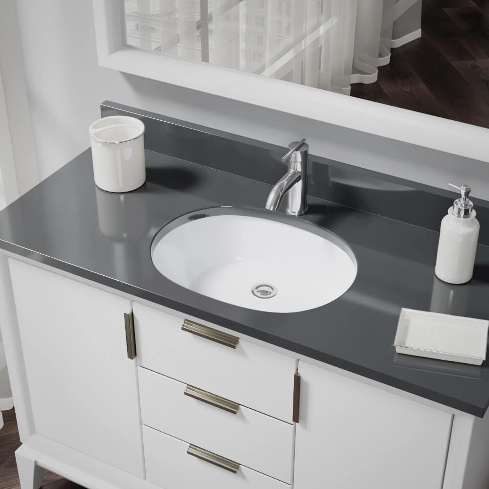 Rene R2-1005-W-PUD-C Porcelain Undermount Rectangular Traditional White Bathroom Sink with Drain Included ( 22.0-Inches x 16.75-Inches )