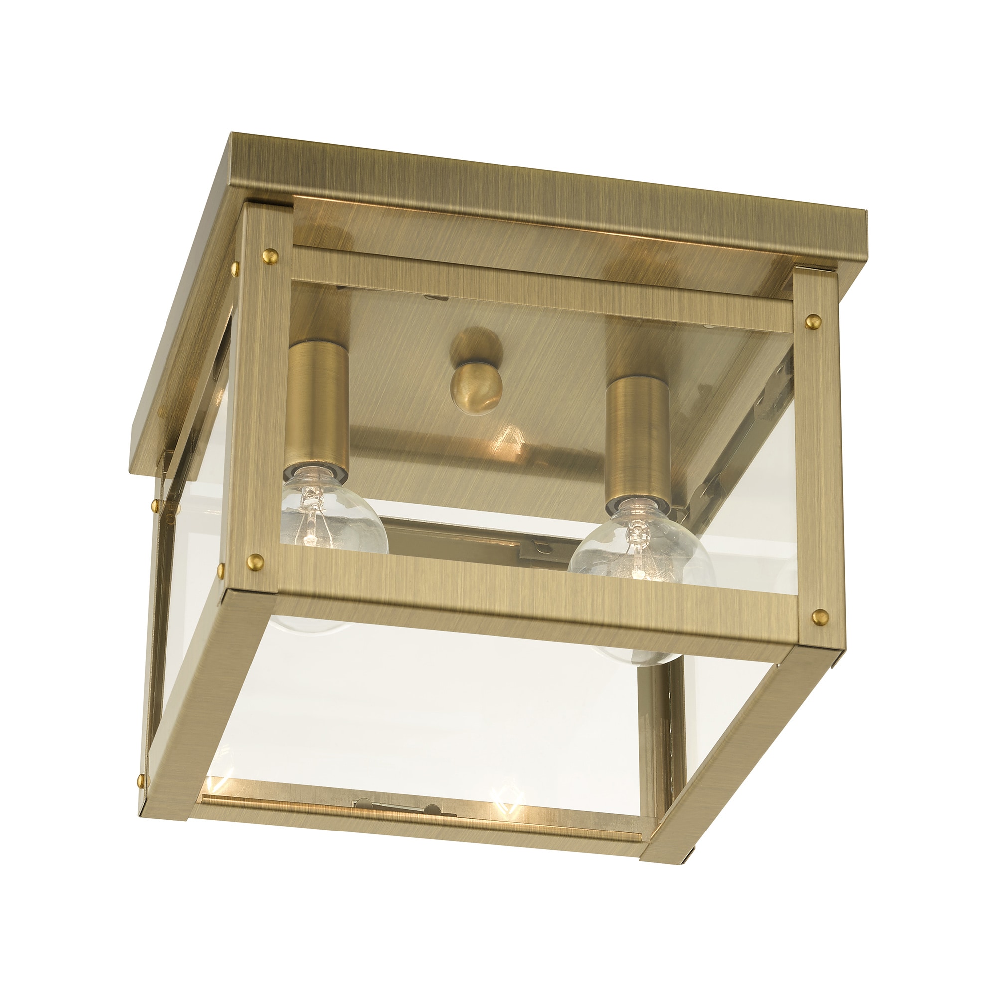 Milford Antique Brass Dual-Light LED Flush Mount with Clear Glass