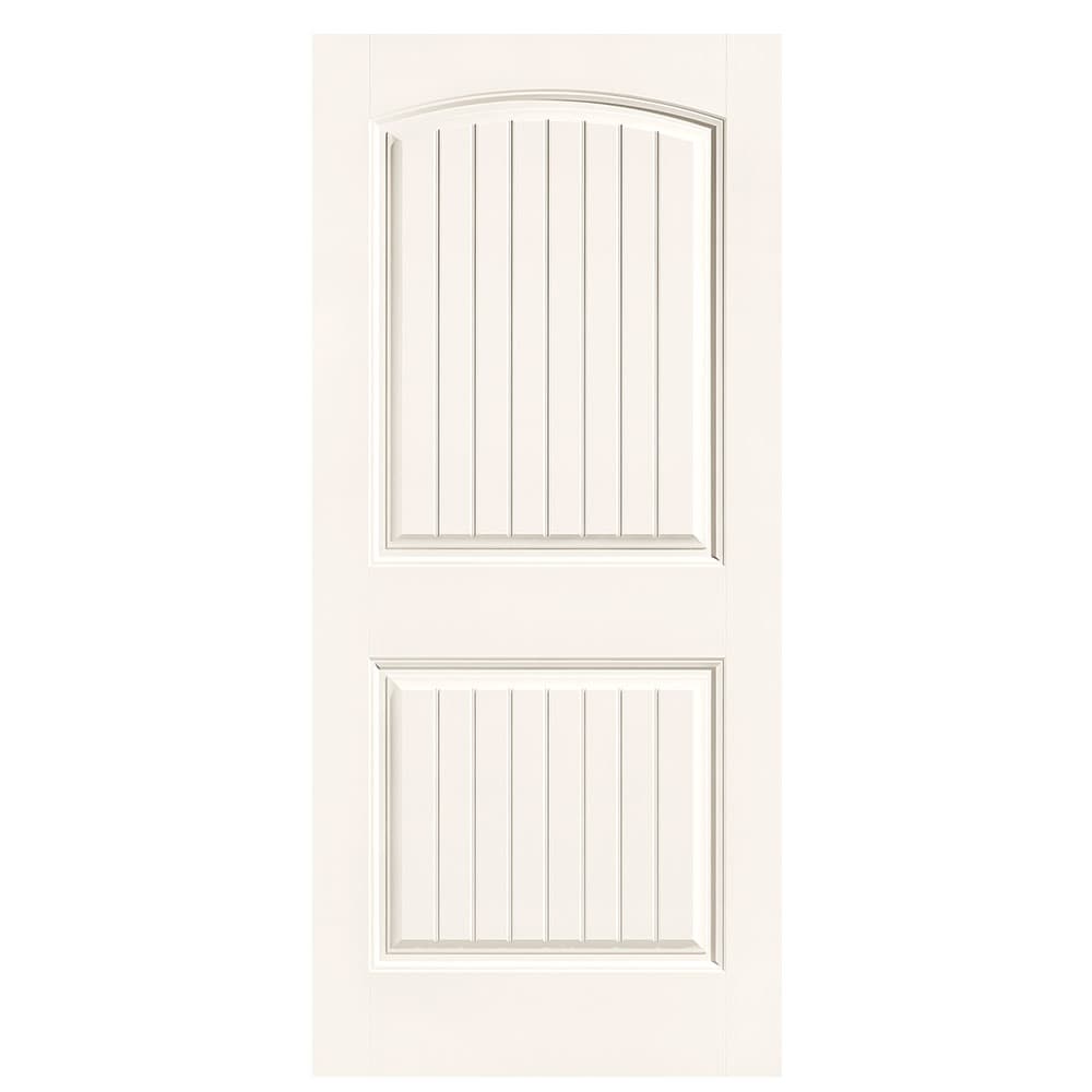 Masonite 1443665 Cheyenne 36-in x 80-in White 2-panel round top plank Smooth Solid core Prefinished Molded composite Slab Door
