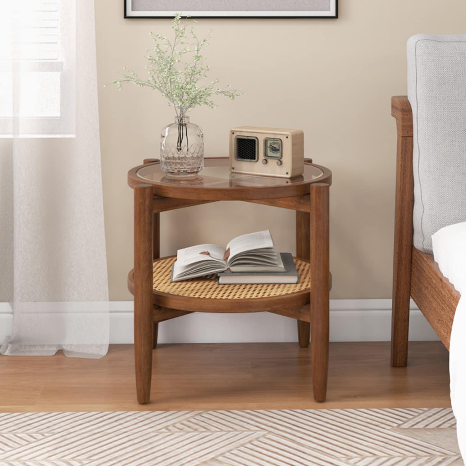 Mondawe MO-JV11278 22-in W x 18-in H Brown Glass Round Modern End Table Assembly Required
