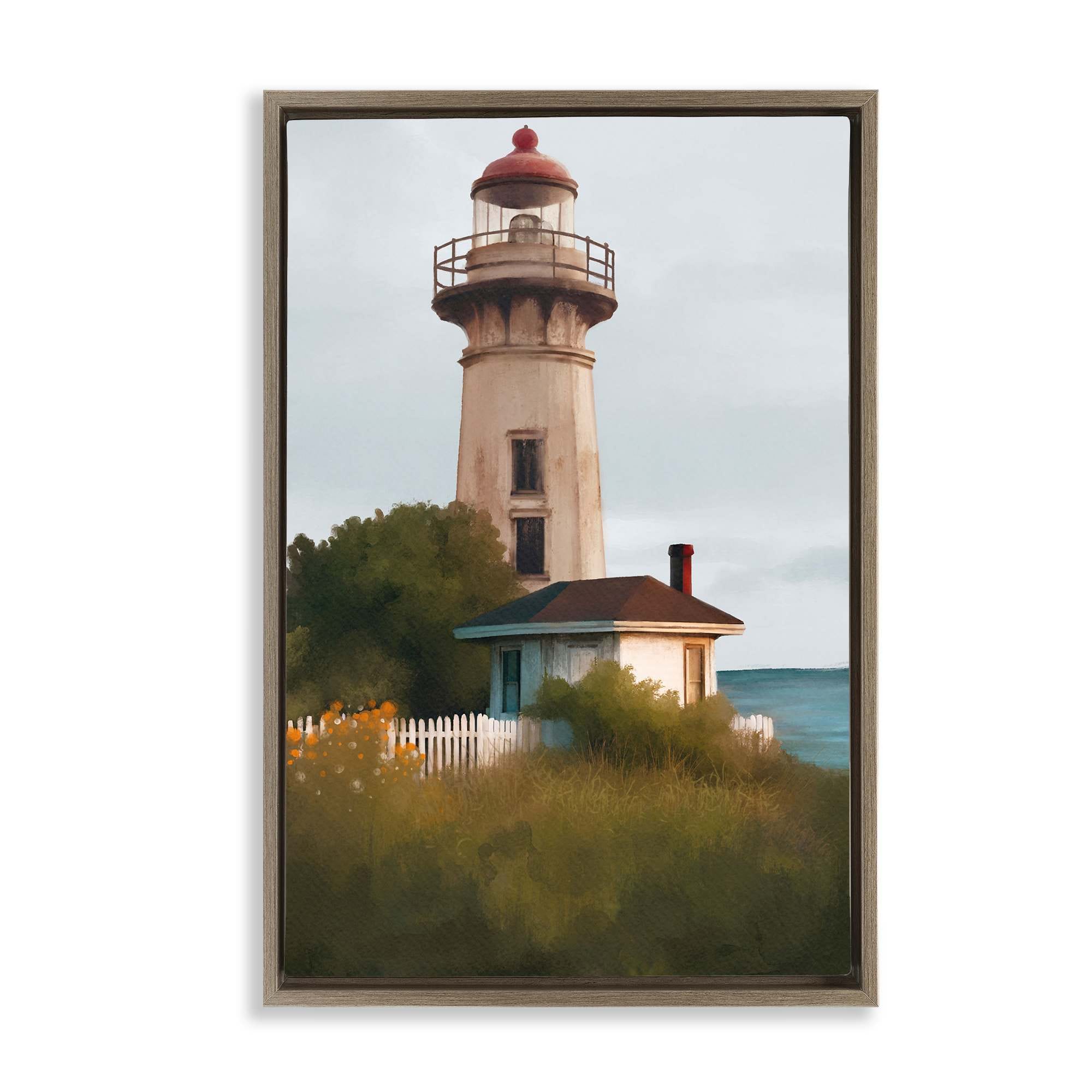 Stupell Industries BS-838-FFE-16X24 Scenic Summer Lighthouse View Floating Frame design by Elizabeth Medley