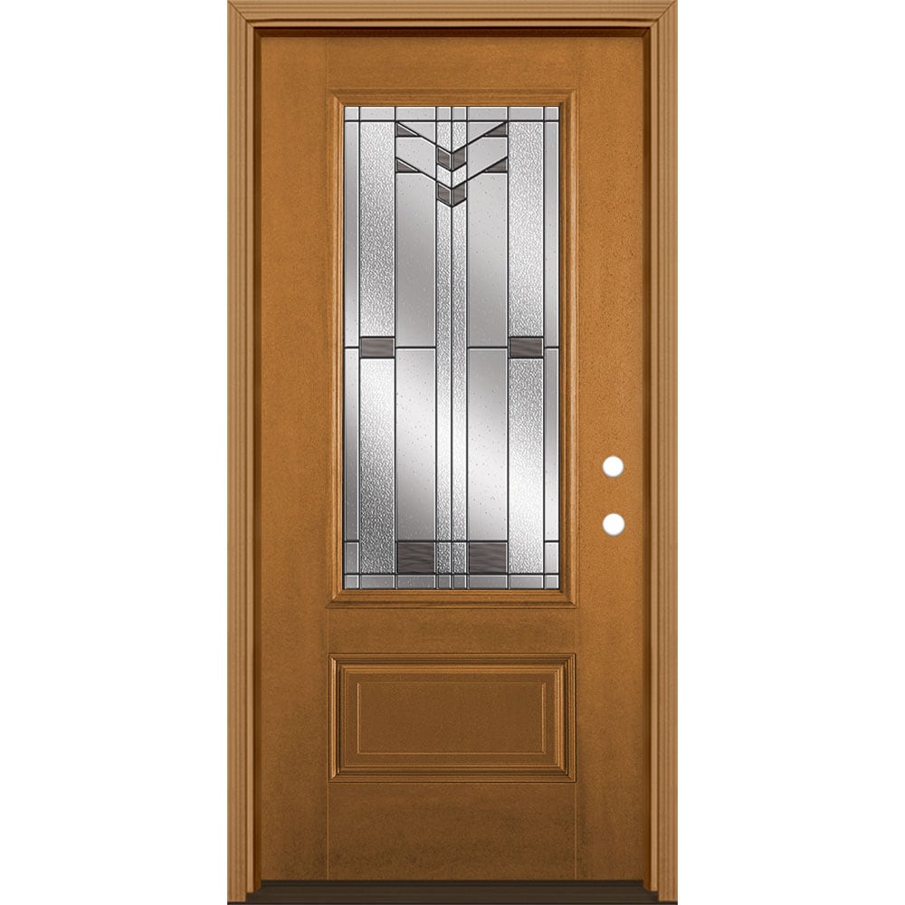 Masonite 3420201 Frontier 36-in x 80-in x 4-9/16-in Fiberglass 3/4 lite Left-hand inswing Oakcrest Stained Prehung Front Door with Brickmould Insulating core