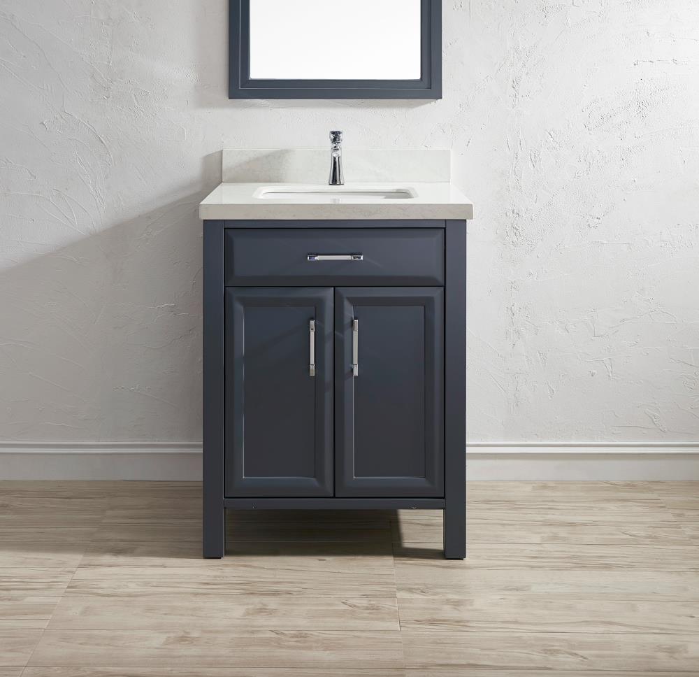 Spa Bathe CA28PG Calumet 28-in Pepper Gray Undermount Single Sink Bathroom Vanity with White with Grey Veins Engineered Stone Top