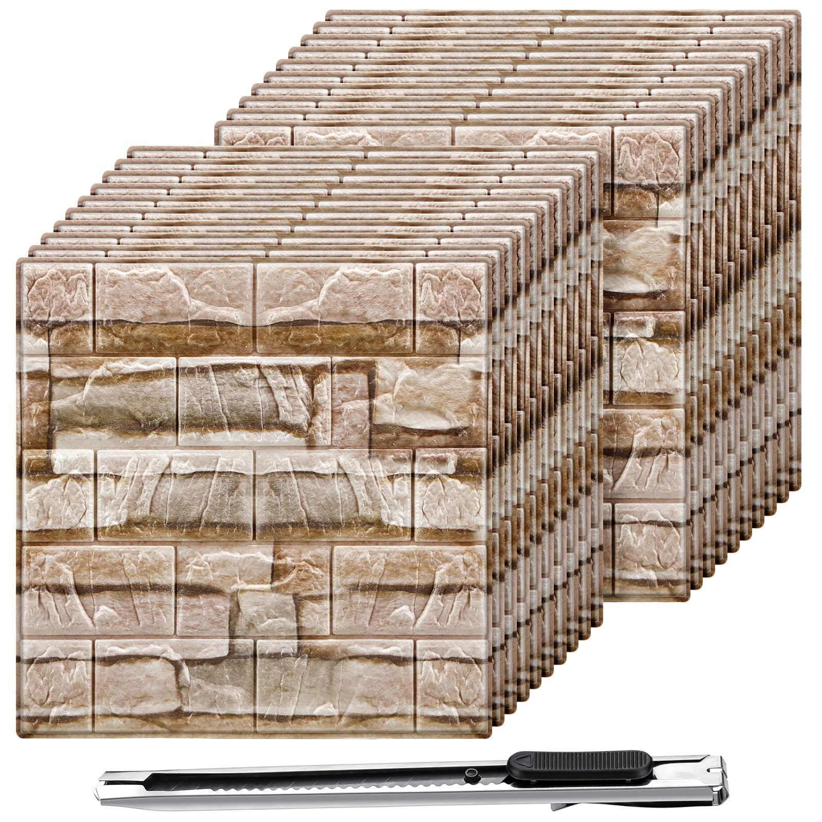 PUPWE Brick Color 3D Peel and Stick Faux Brick Wall Panels Waterproof Foam Wallpaper for Home Decor 60 pcs