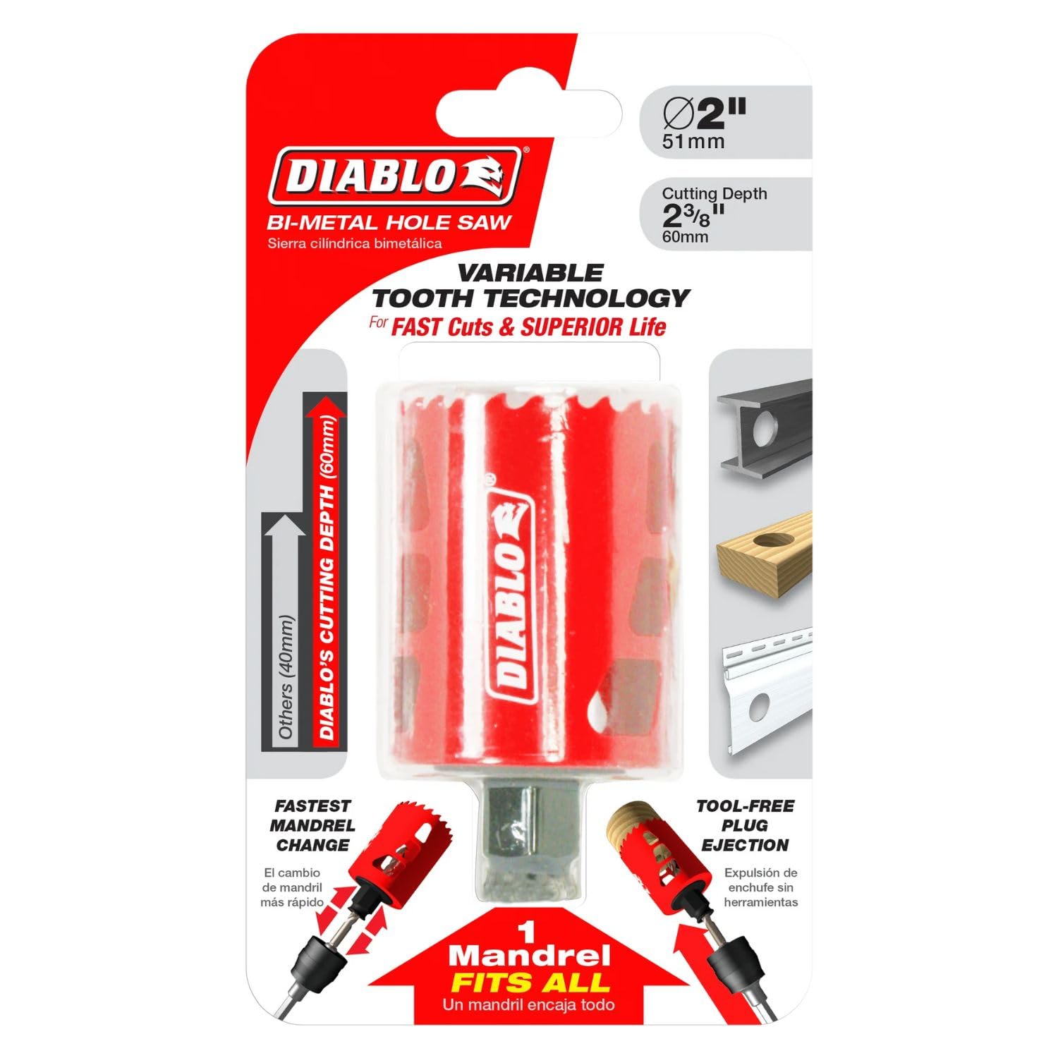 Diablo Bi-Metal Hole Saw with Variable Tooth Design for Wood Metal and ...