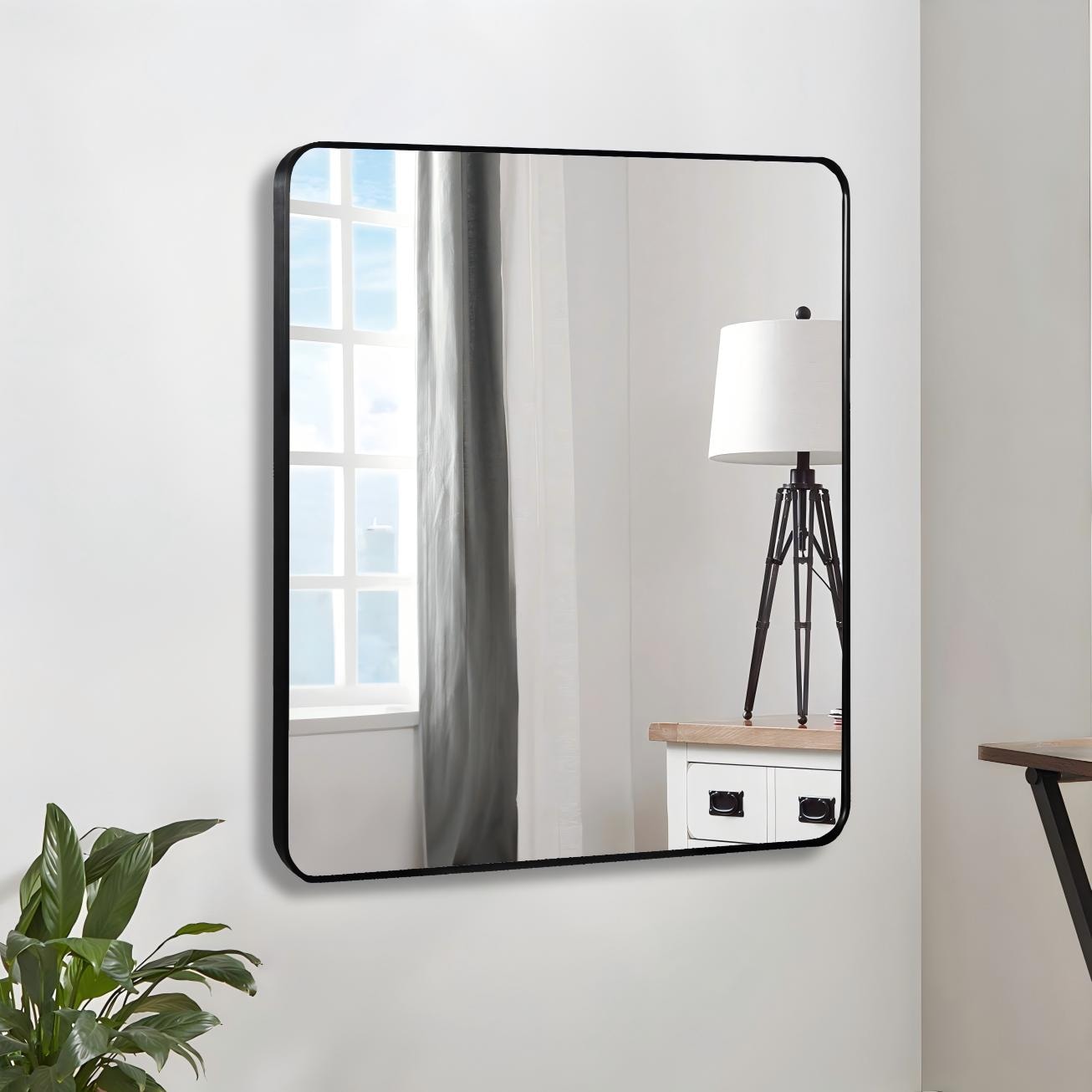 WELLFOR GLEM-67540 30-in x 30-in Framed Rectangle Bathroom Vanity Mirror ( Black )