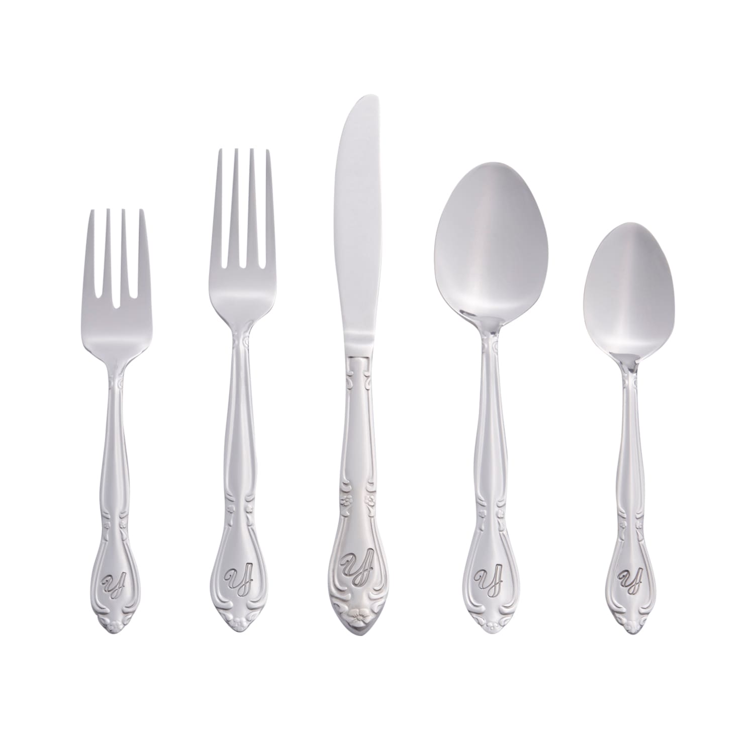 RiverRidge 5417-843-Y Rose Letter Y 46 -Pieces Polished Traditional Flatware