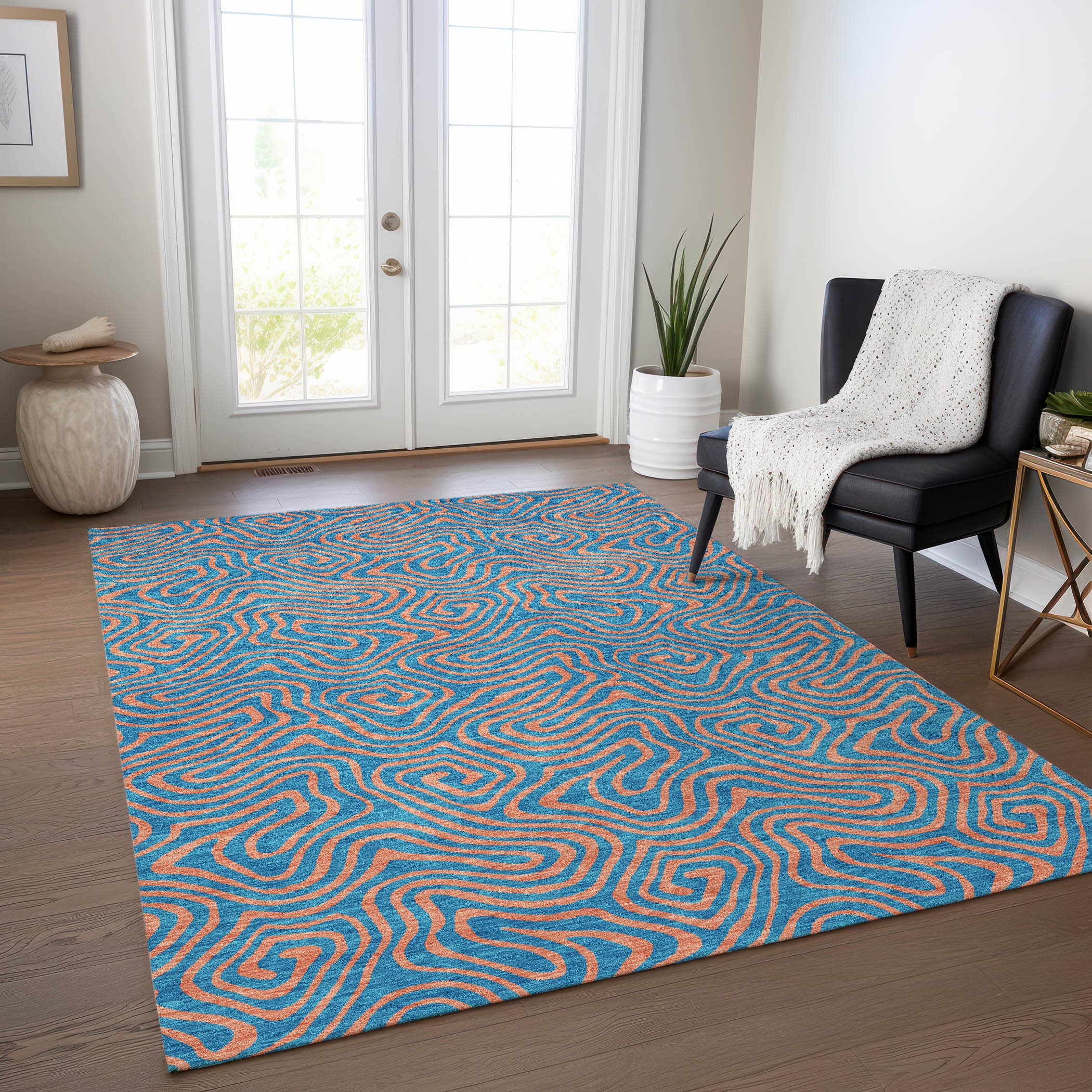 Addison Rugs ACN1031TE10X14 Chantille ACN1031TE 10 x 14 (ft) Polyester Teal Rectangular Indoor/Outdoor Geometric Machine washable Area rug
