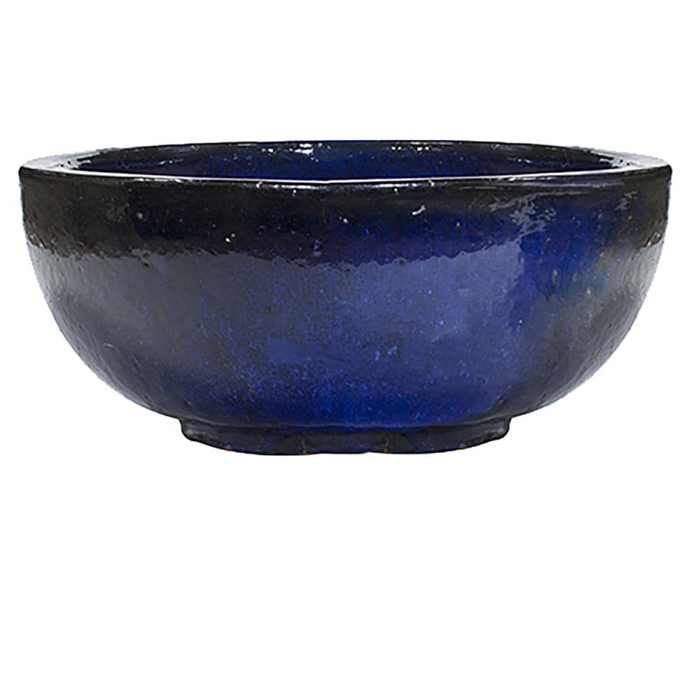 Round 19 In W X 9 In H Blue Ceramic Planter At Lowes Com   10044632 