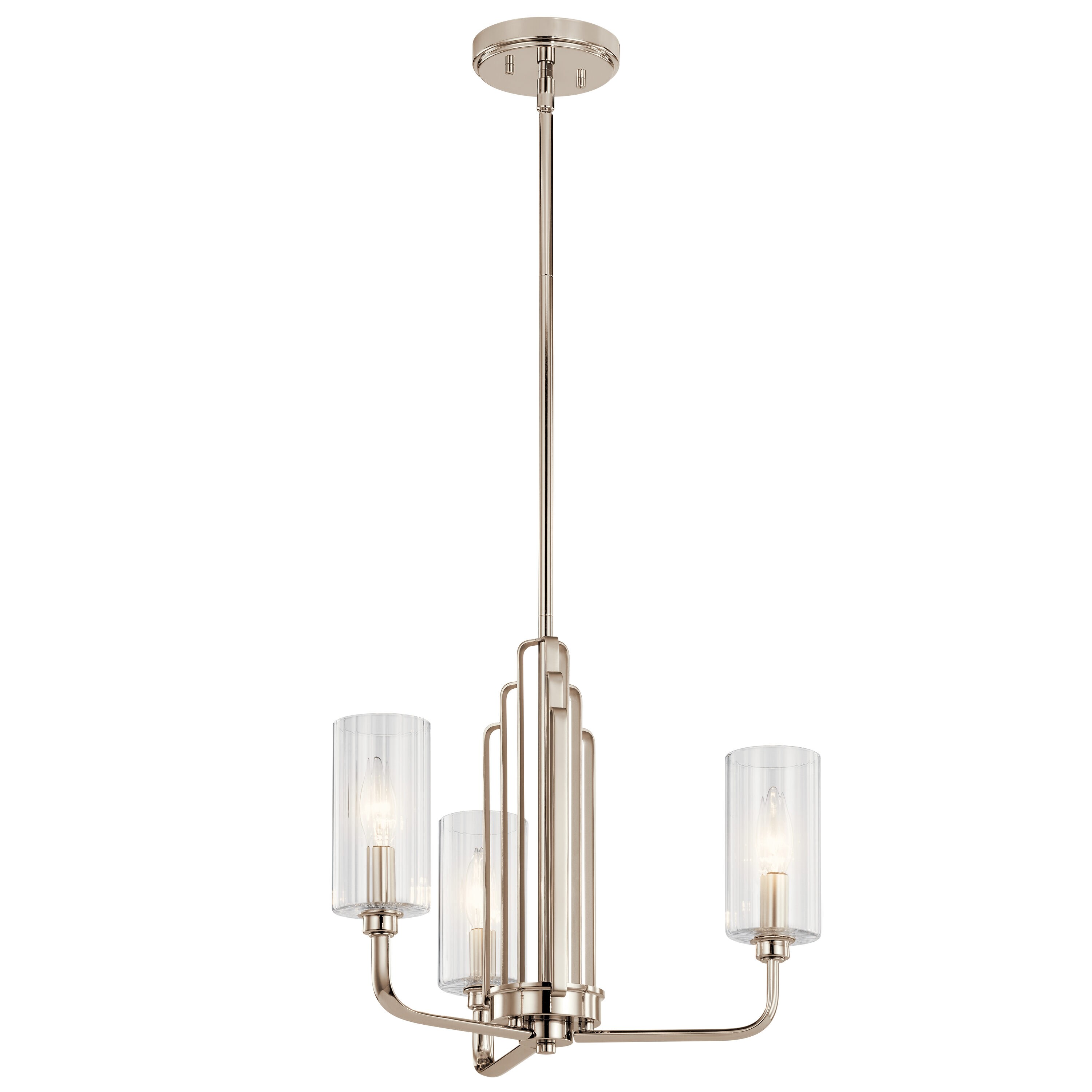 Kichler 52410PN Kimrose 3 -Light Distressed Nickel Vintage For Use in Bedrooms, Dining Rooms, Foyers, Kitchens, Living Rooms Chandelier