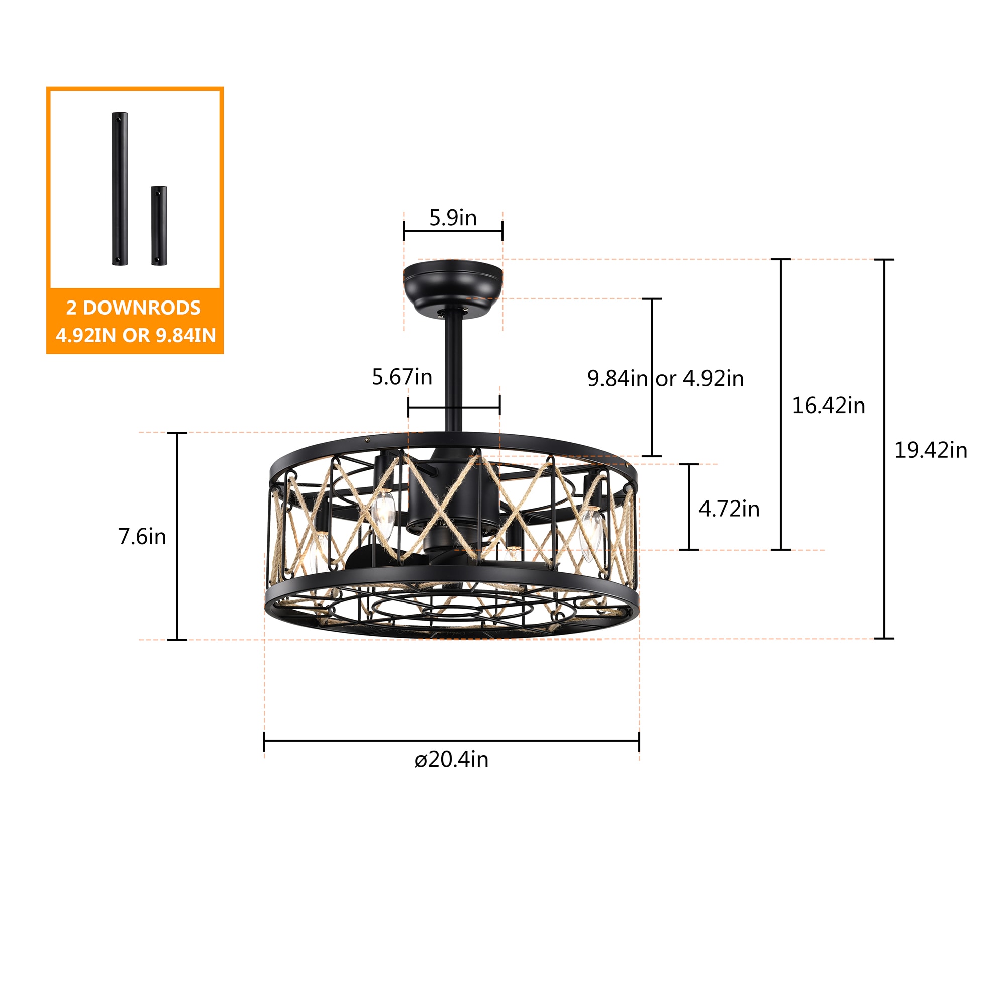 Fun Orange 20.4-in Black Indoor Downrod or Flush Mount Fandelier ...