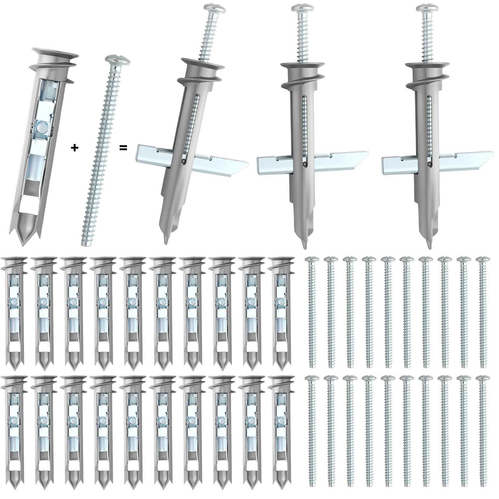 KIWDZFU  Heavy Duty Drywall Anchors and Screws Kit 25 Pieces Metal Hollow Wall Door Anchors with Zinc Screws 8 by 2-1/8 Inch Holds up to 100