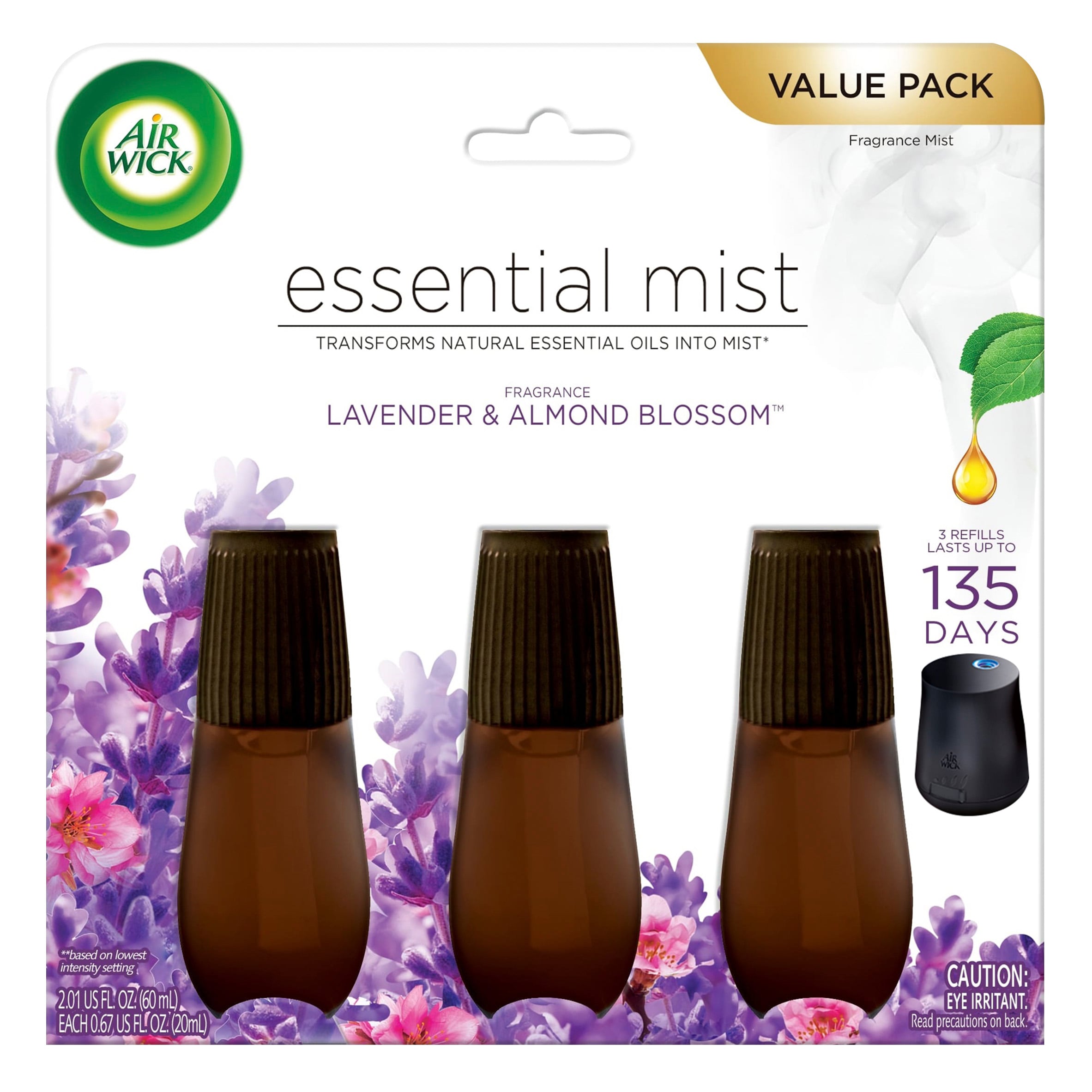 Air Wick Essential Mist Fragrance Mist, Lavender & Almond Blossom, Refills, Value Pack - 3 refills, 2.02 fl oz