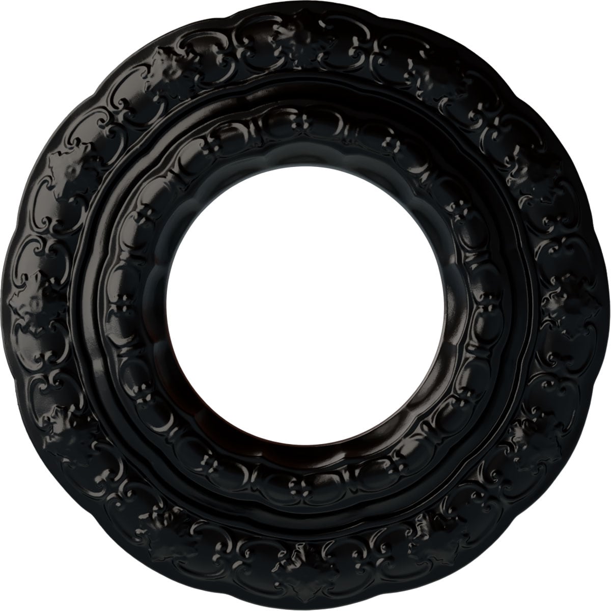 Ekena Millwork CM15LIBLF Lisbon 15.375-Inches W x 15.375-Inches L Painted Jet Black Polyurethane Whole Ceiling Medallion