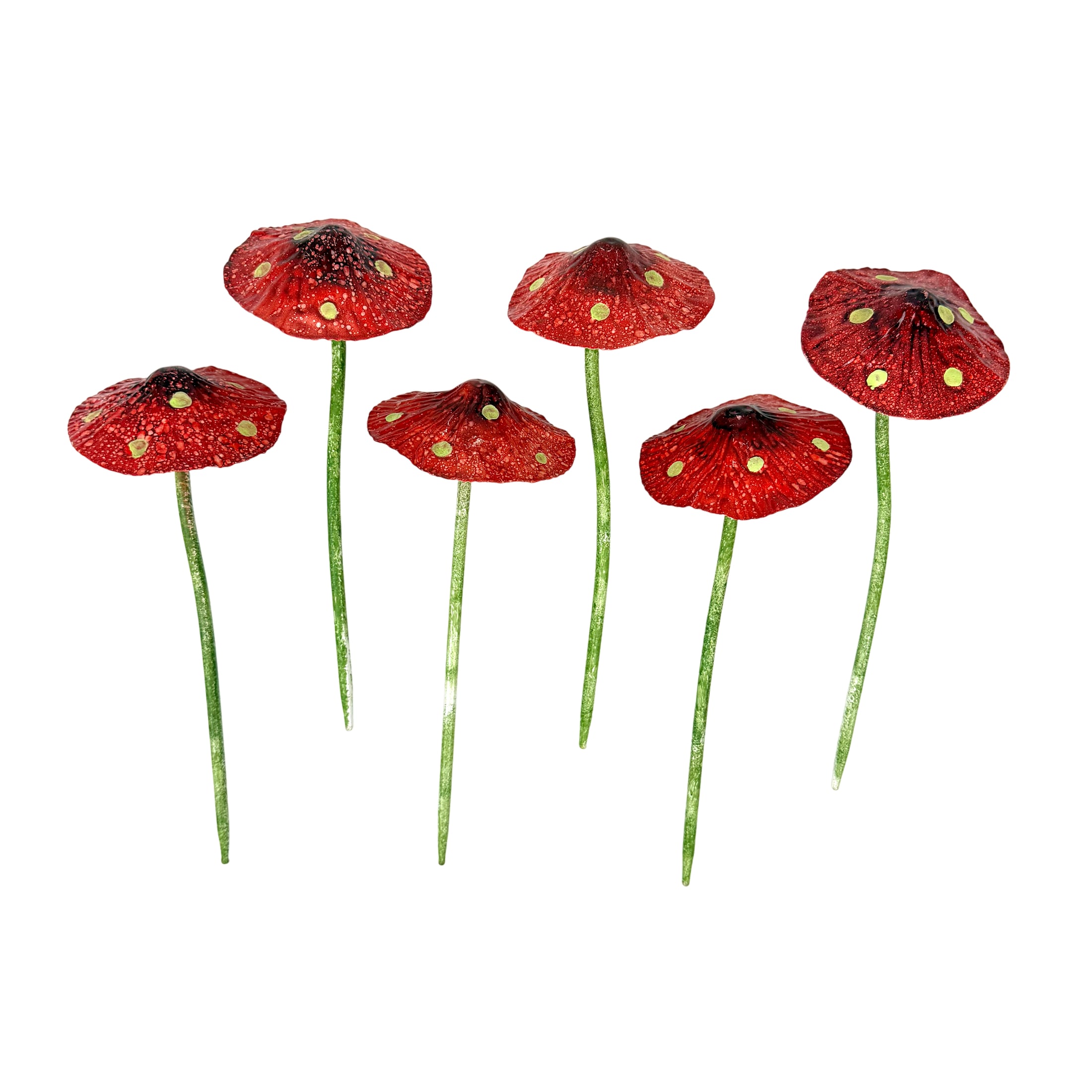 Pd Home - and Garden Metal Mushroom Plant Stakes Set of 6 - Red Hand-Painted Glow-in-the-Dark Ga...