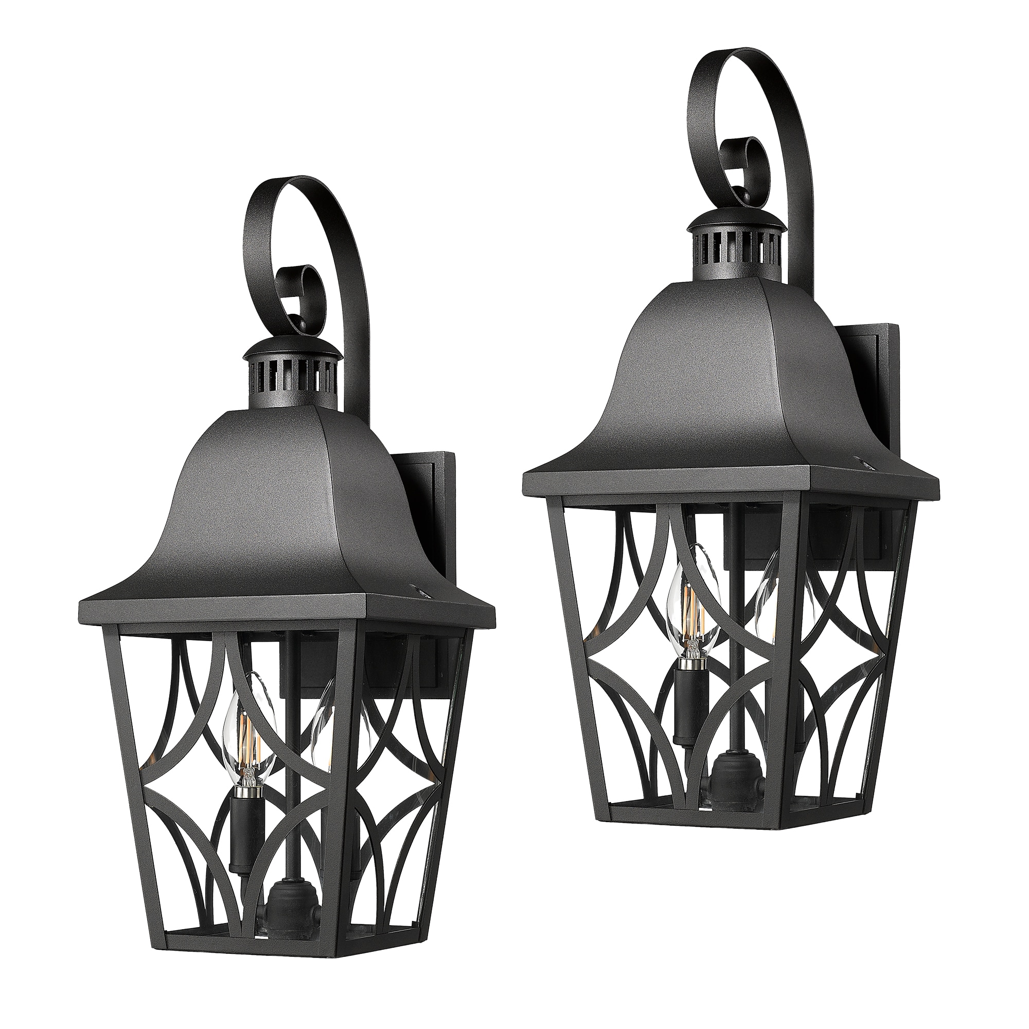 DAKAFUL 2 -Pack 18 in. 1-Light Matte Black Hardwired Outdoor Wall Light Lantern Porch Sconce for Front Door Patio Garage