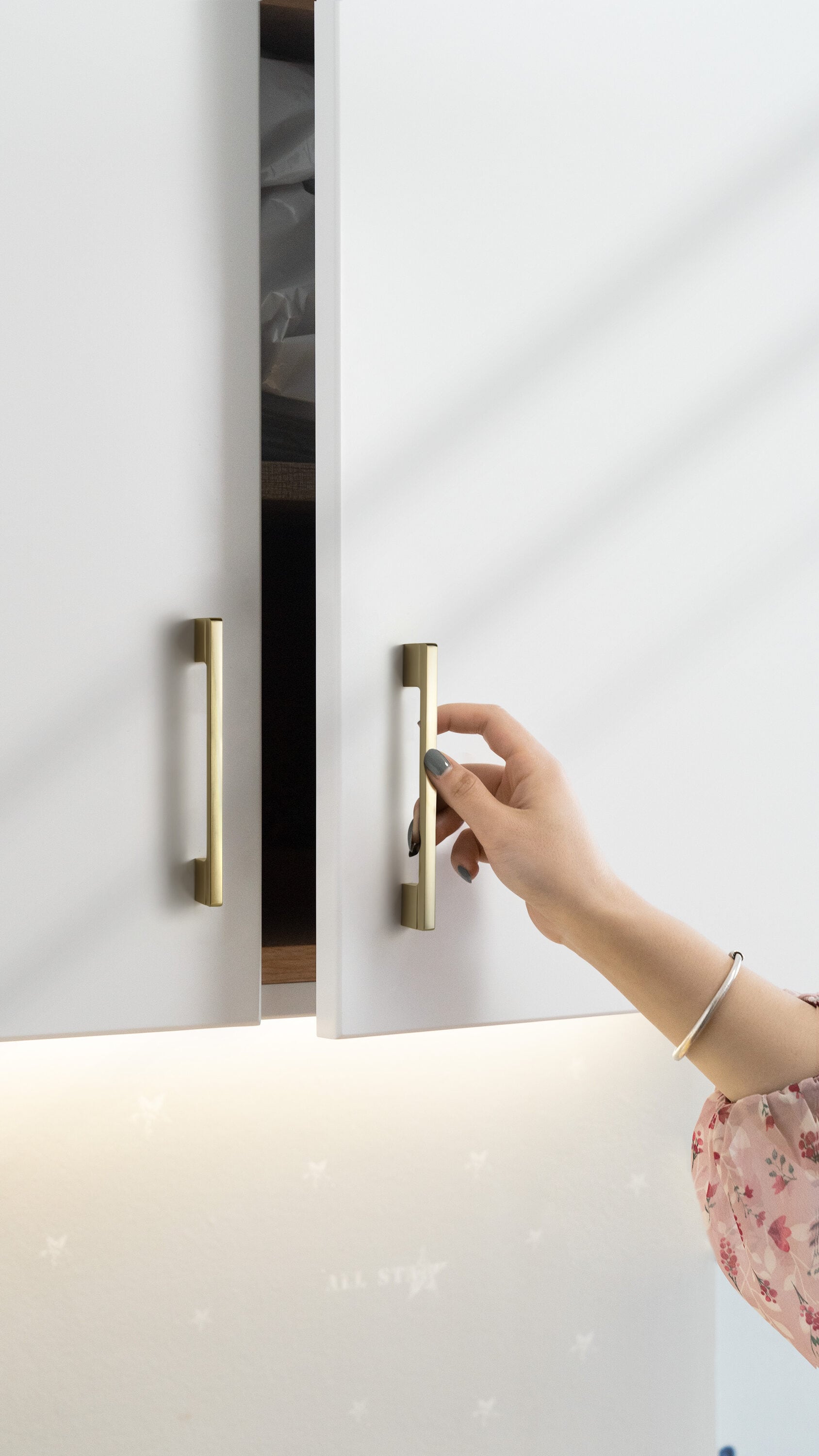 Light Brushed Brass Rectangular Modern Bar Pulls Set