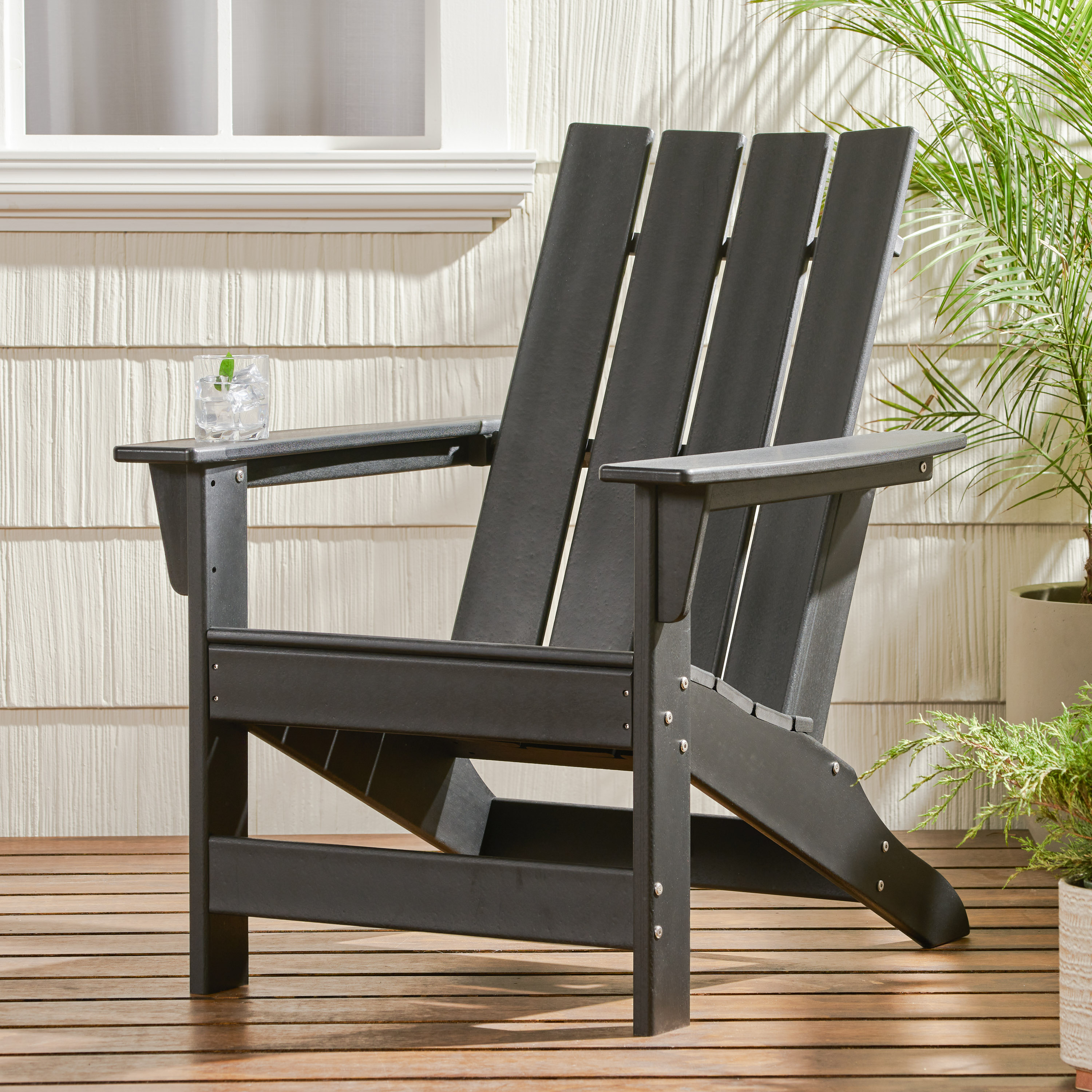 ModernLuxe L-68172.00BLK ENCINO ADIRONDACK CHAIR Black HDPE Frame Stationary Adirondack Chair with Solid Seat