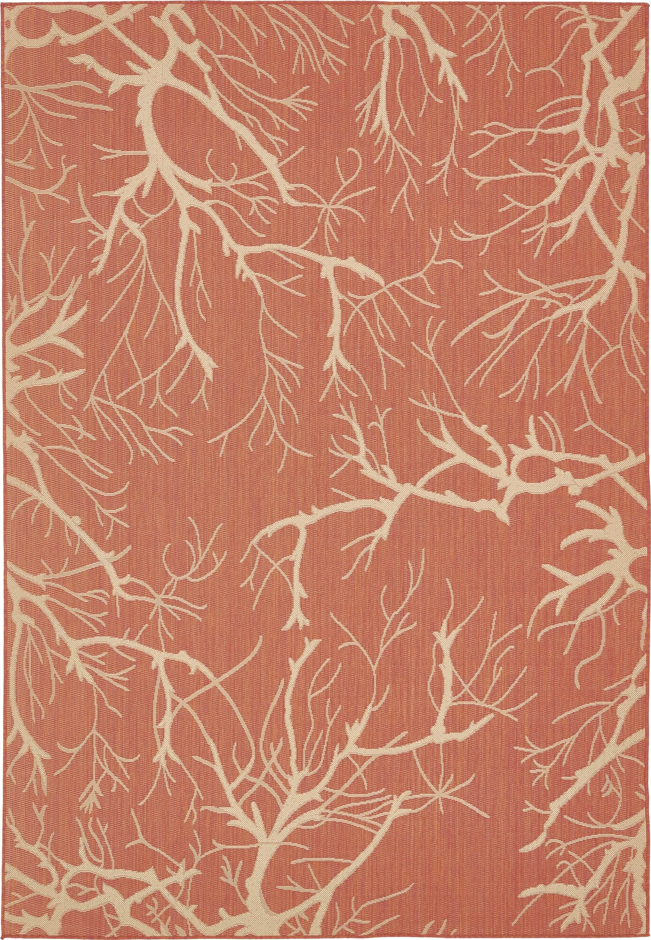 Unique Loom 3135584 Branch Outdoor 7 x 10 (ft) Loomed Polypropylene Terracotta/Beige Rectangular Indoor/Outdoor Floral/Botanical Area rug