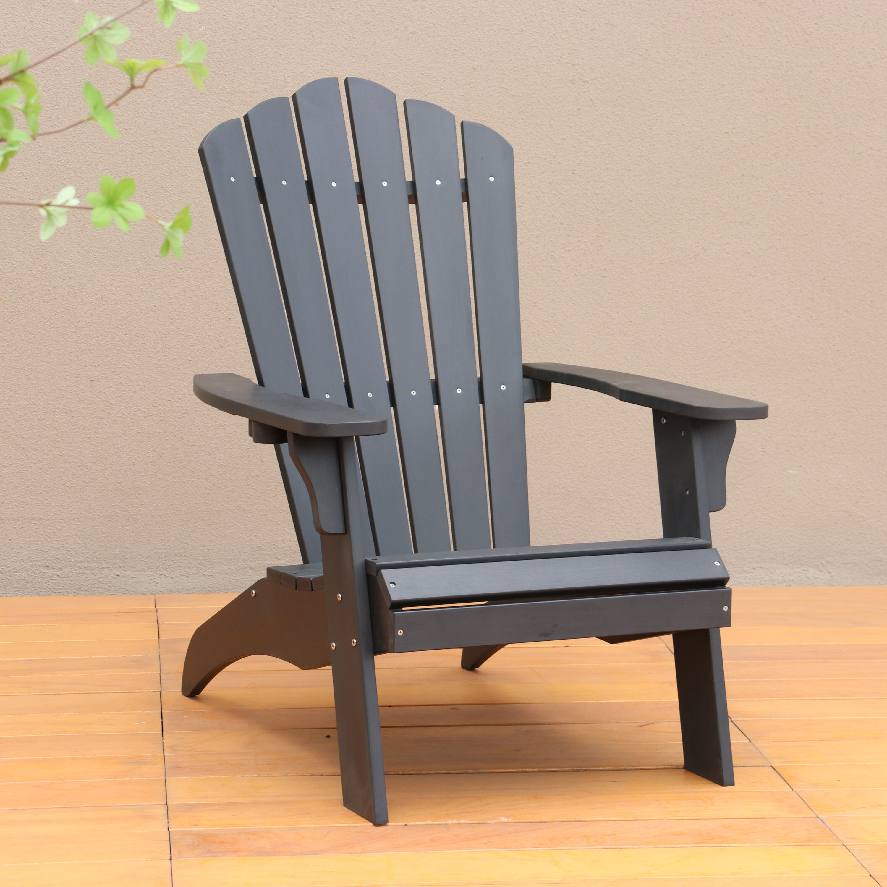 Moda Furnishings MBM-PKD02-BK Classic Black Poly-lumber Frame Stationary Adirondack Chair with Slat Seat