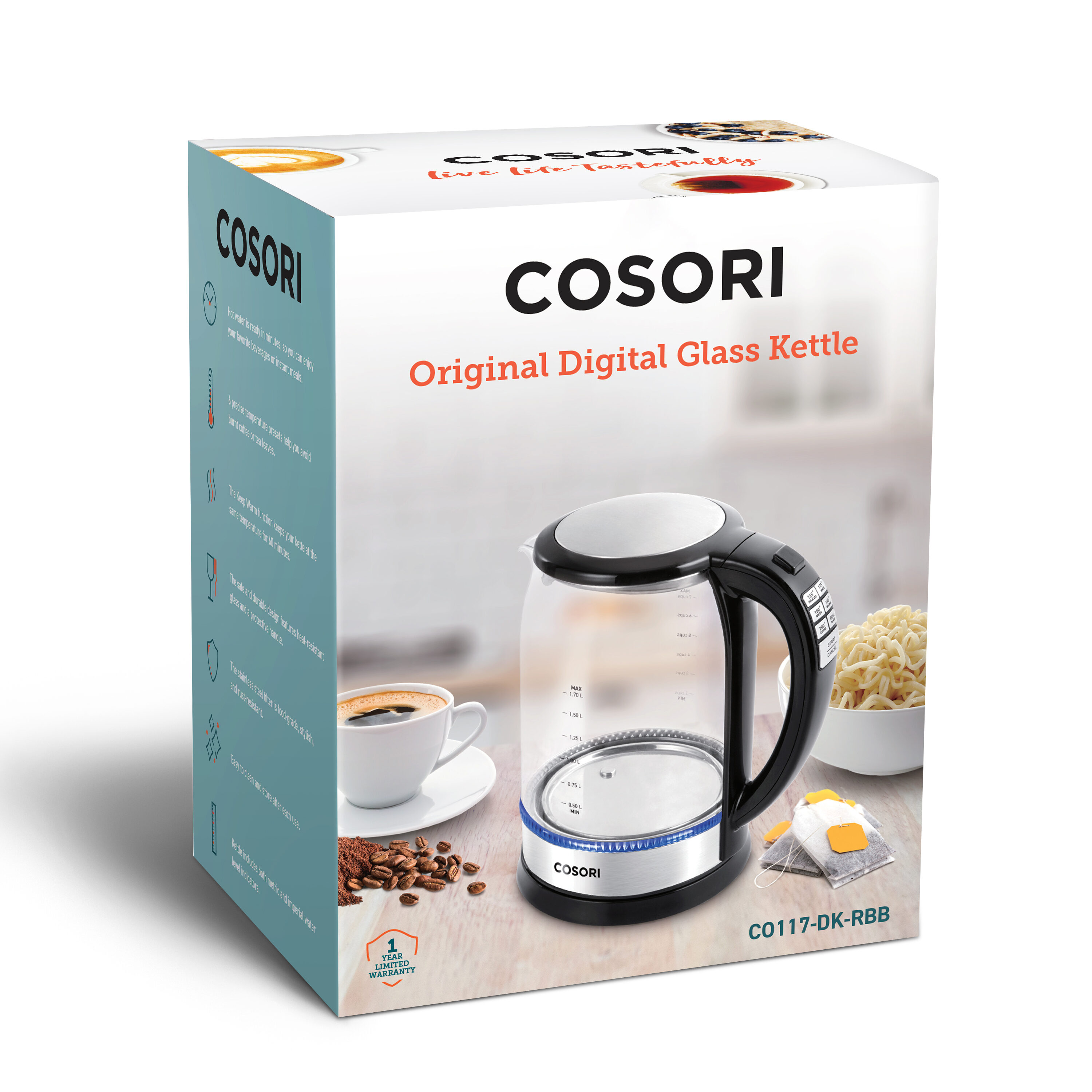 Cosori Silver 7-Cup Corded Digital Electric Water Boiler in the Water  Boilers & Kettles department at