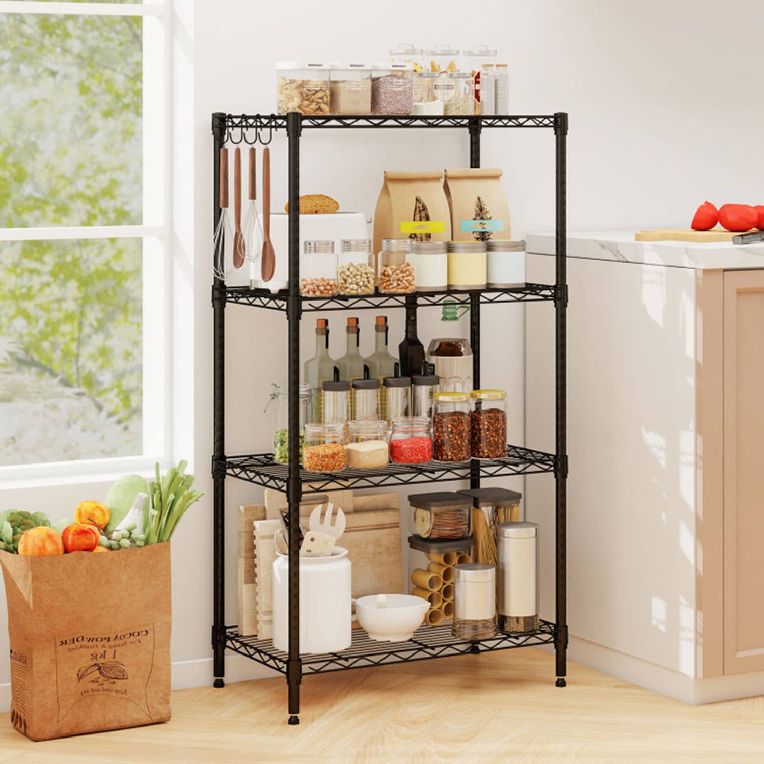 LUCKY ONE 4-Tier Heavy Duty Black Metal Utility Shelving Unit with V-Shaped Wire Shelves 600-lb Capacity (23.5-in W x 13.5-in D x 42.5-in H)