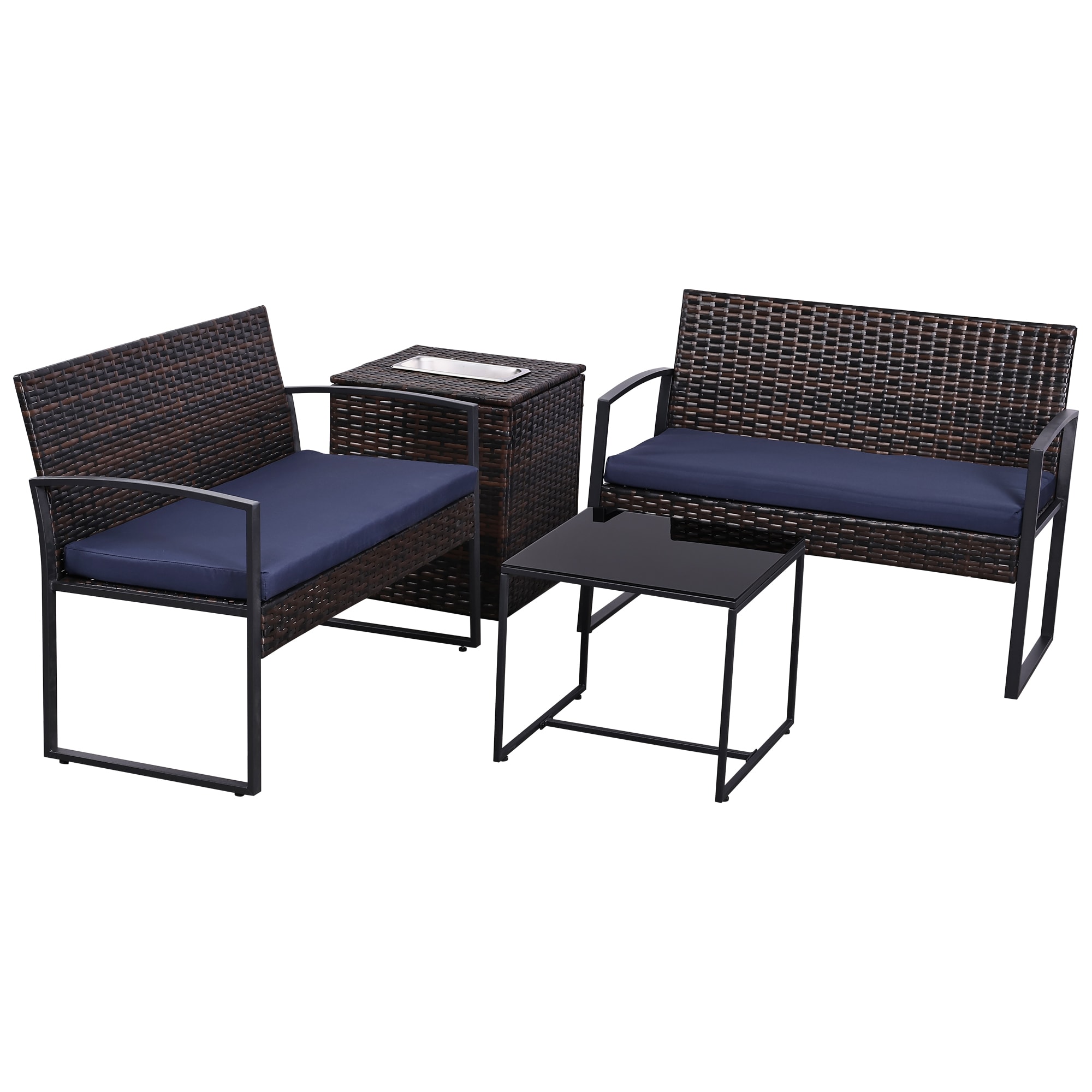 EarlGrove LS-F5787-GB03029 4 -Piece Wicker Patio Conversation Set with Blue Cushions