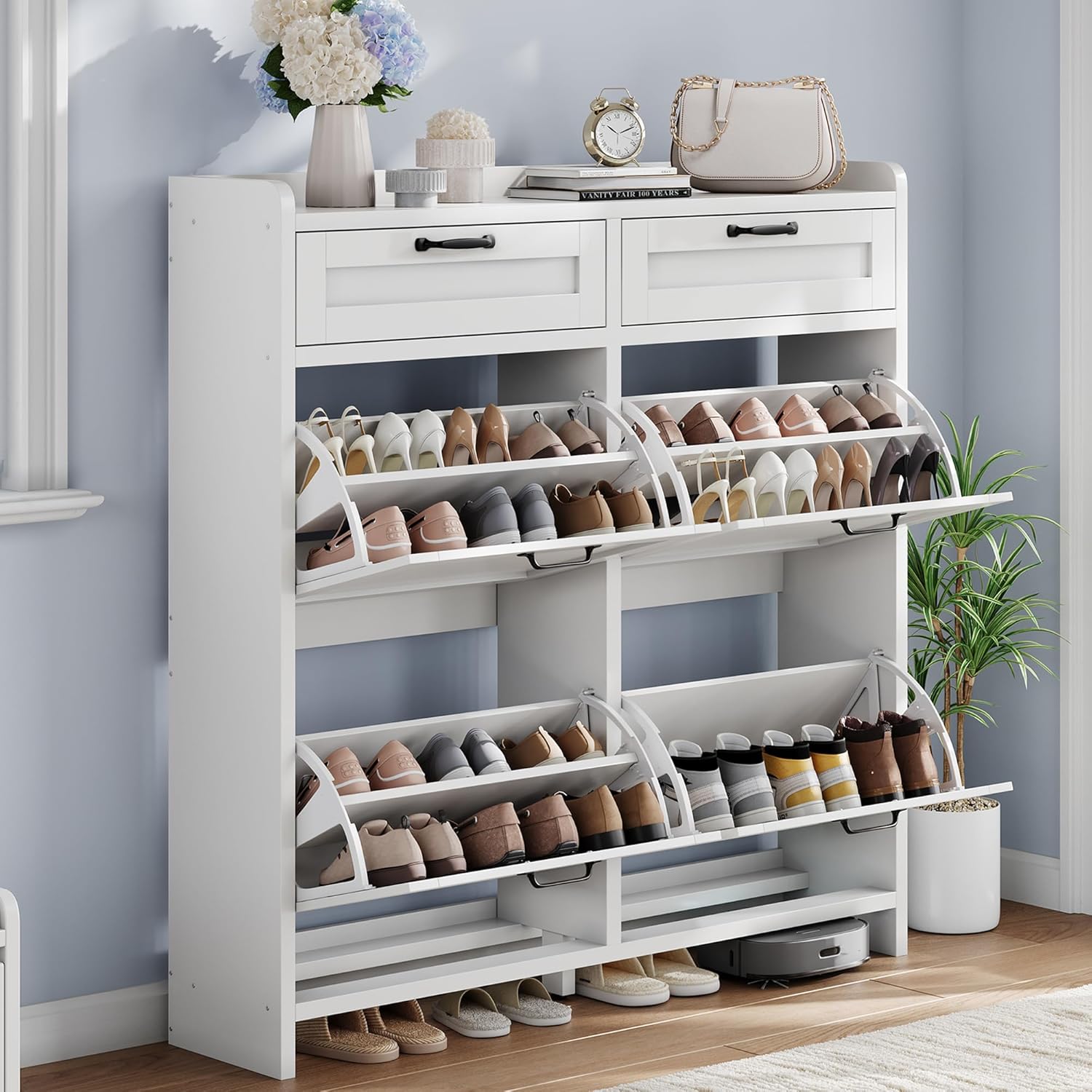 GAOMON Shoe cabinet with 4 flip drawers and 2 top drawers adjustable shelf freestanding hidden entryway shoe storage organizer