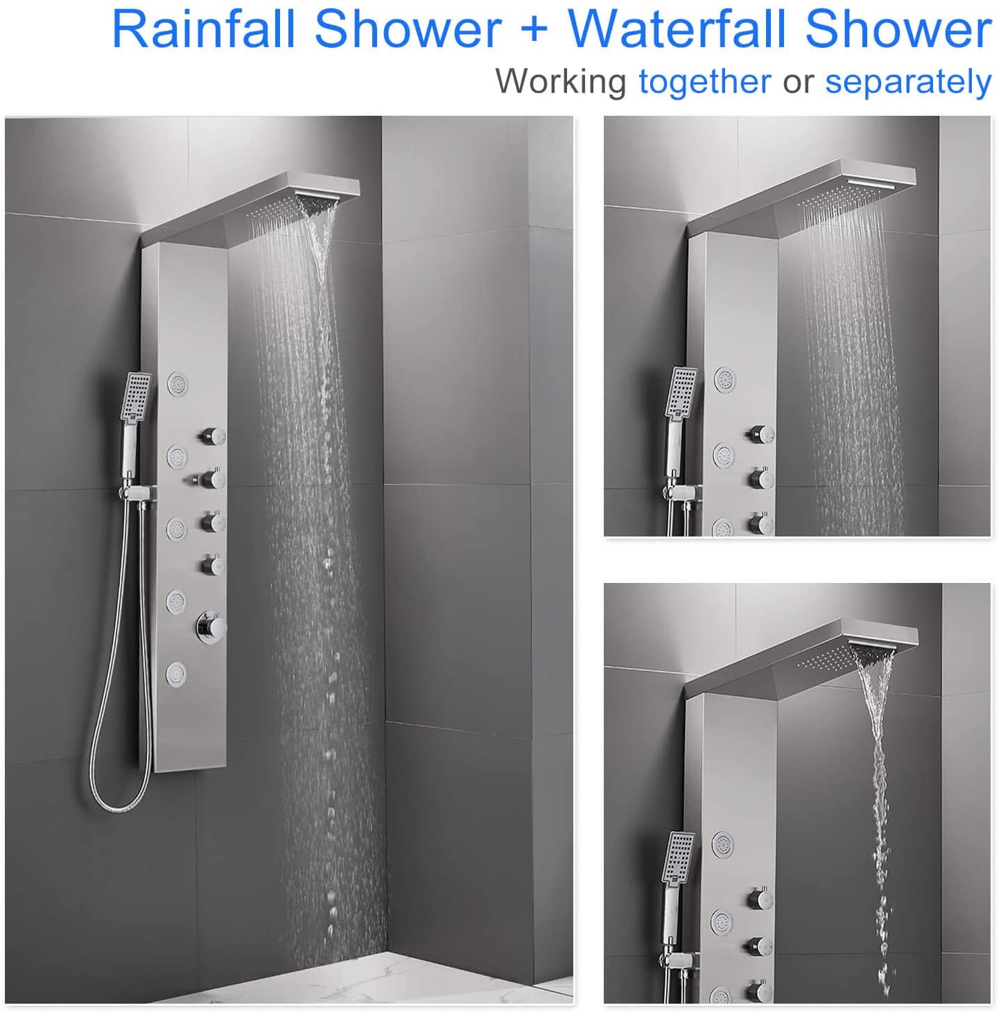 American Imaginations Brushed Stainless Steel/Stainless Steel Waterfall  Shower Panel System