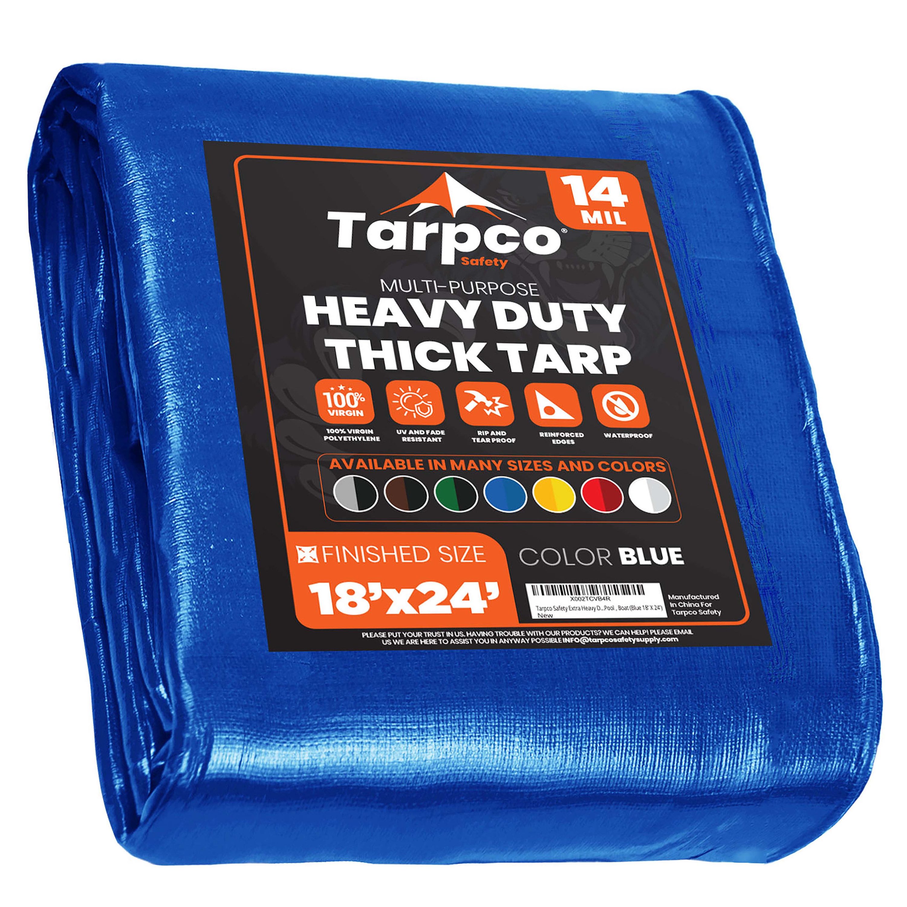Tarpco Safety TS-105-18X24 18-ft x 24-ft Blue Waterproof Commercial Polyethylene 14-Mils Tarp