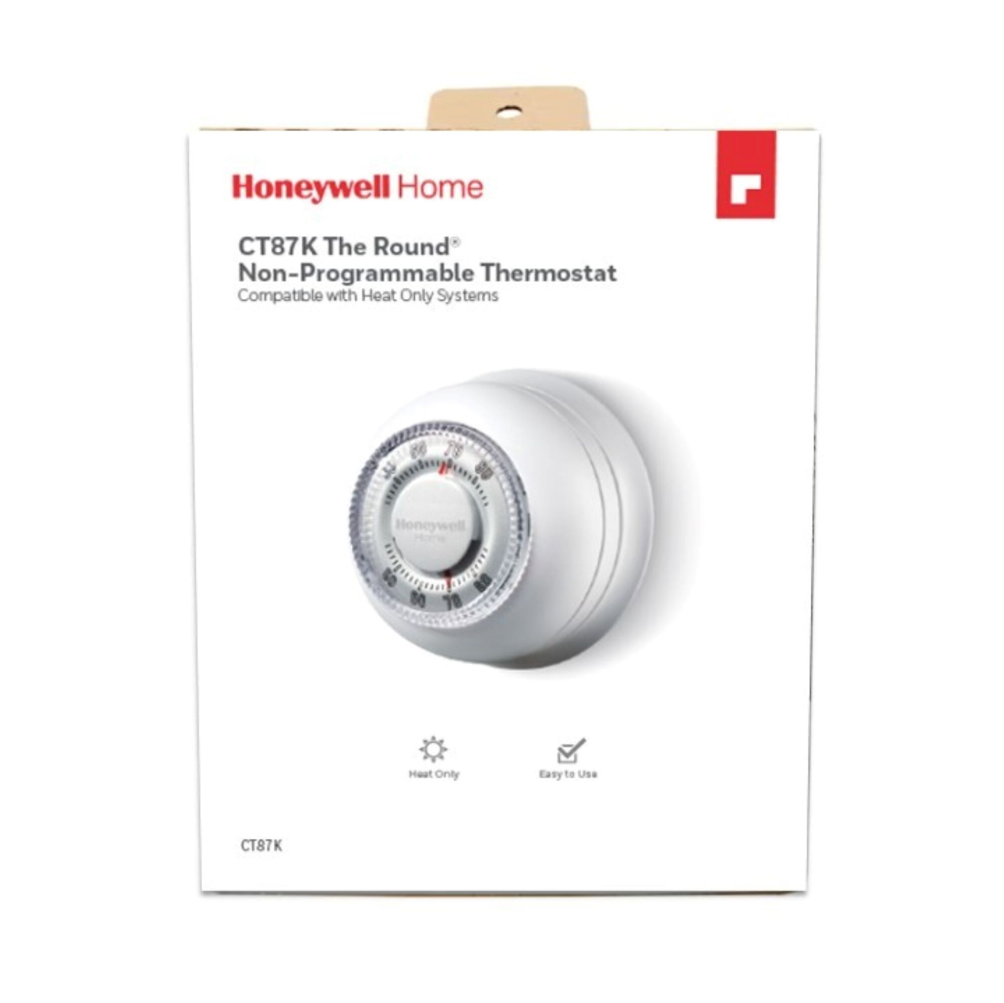 White Round Manual Heat Only Thermostat with Trim Plate