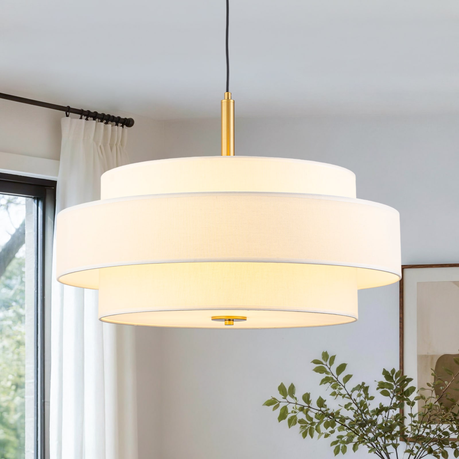 Wonderindoor 3 -Light Brushed Gold Modern/contemporary Fabric Tiered Medium Hanging Pendant Light