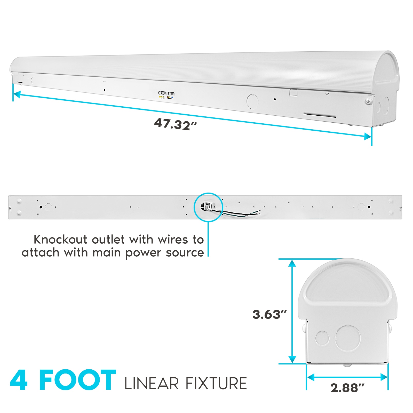 Adjustable 4FT LED Strip Light Fixture with Glass Cover