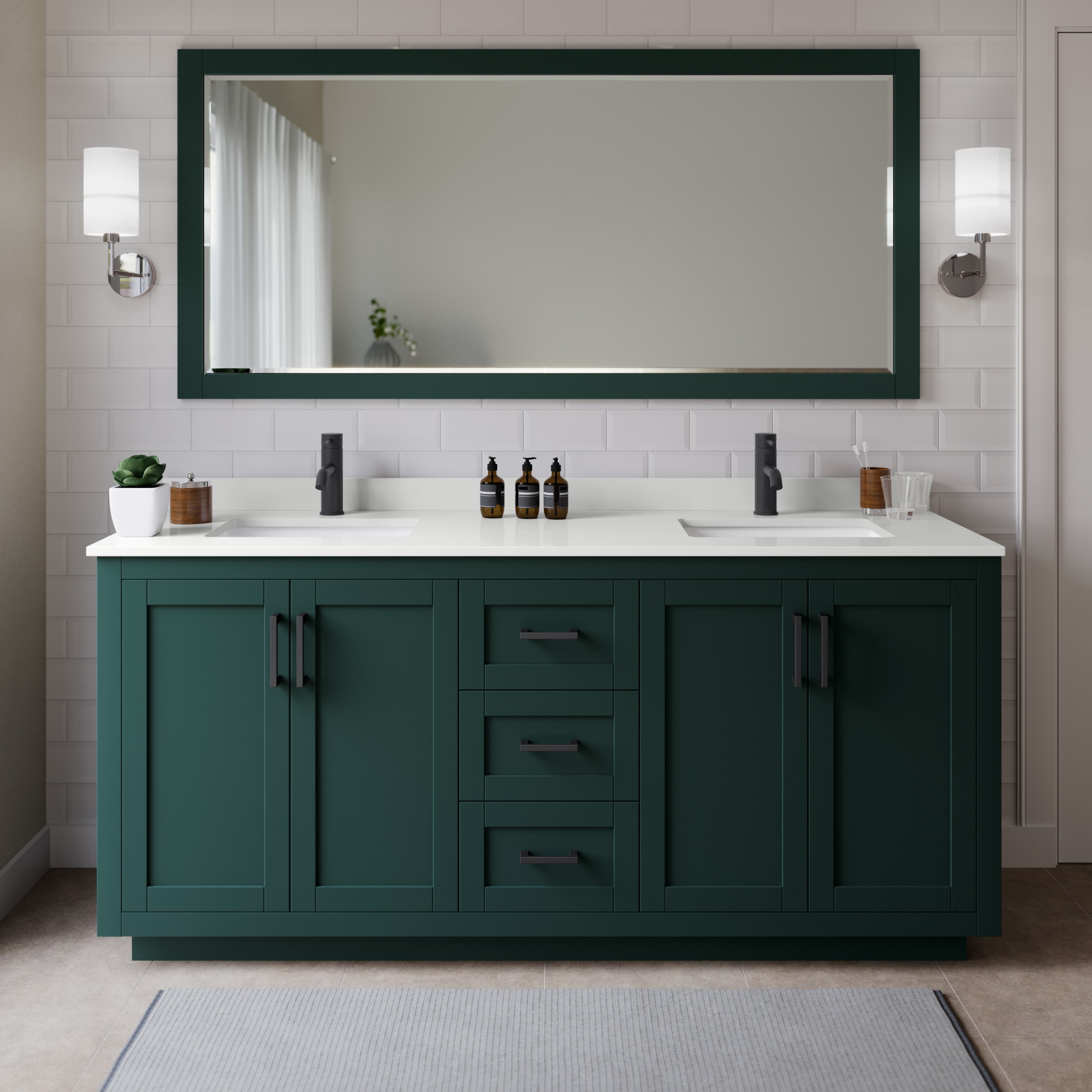 Wyndham Collection WCF292972DGKWQUNSMXX Miranda 72-in Green Undermount Double Sink Bathroom Vanity with White Quartz Top