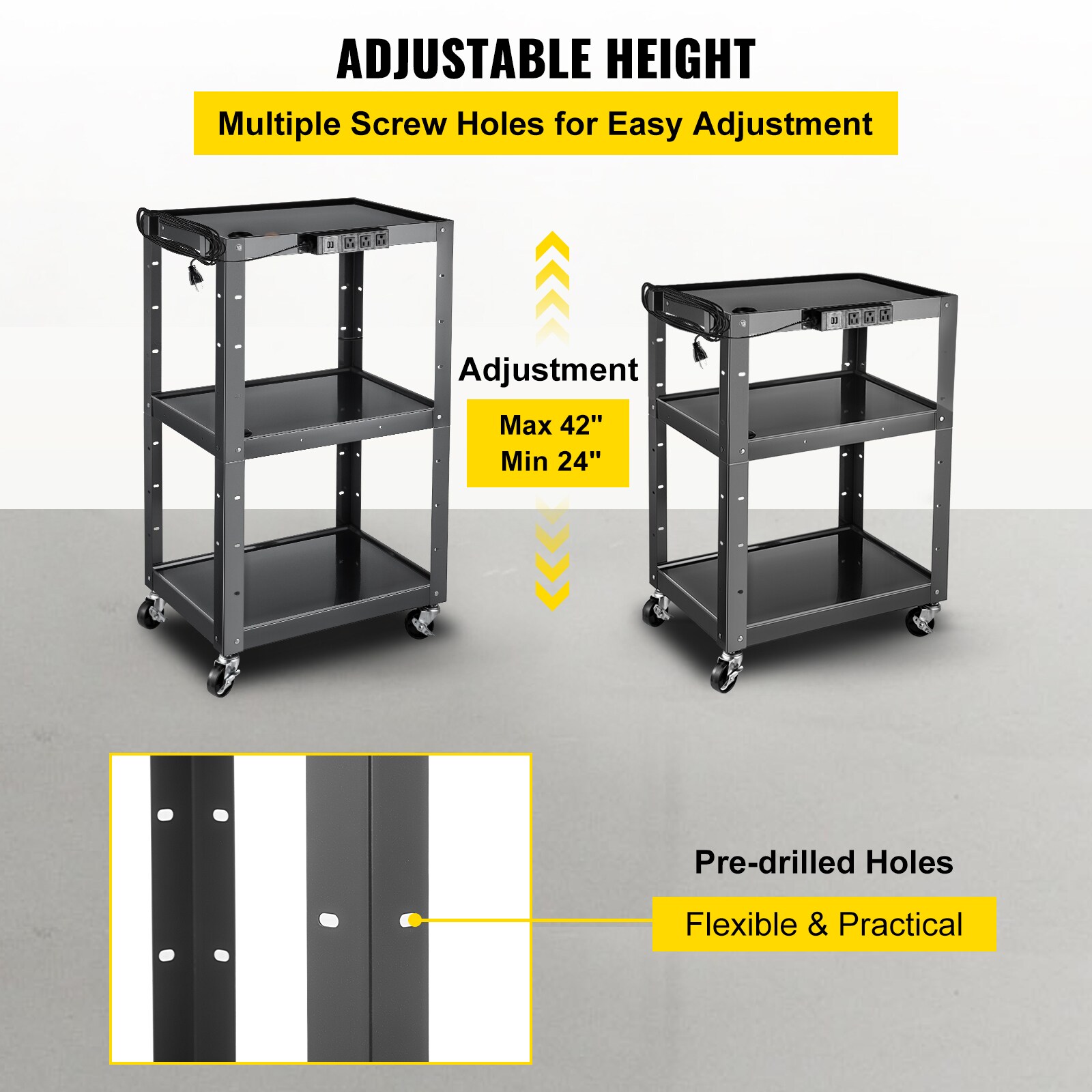 Lorell 3-Shelf Utility Cart - Steel - 400 lb Capacity - Black - Convenient  Worksurface - Industrial-Strength Casters - Rack Type