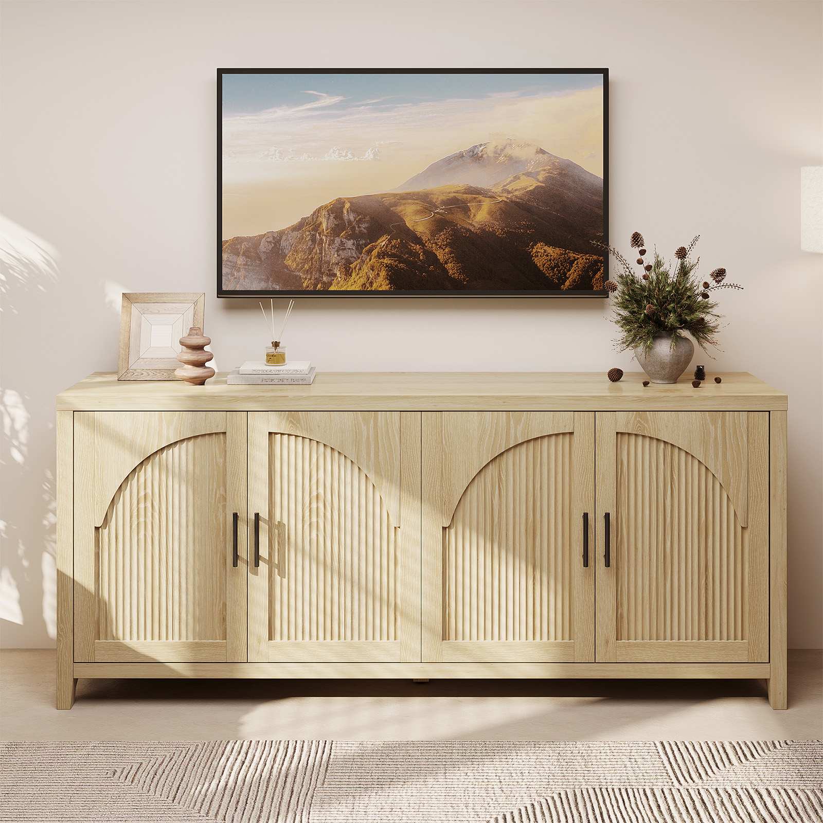 Bestier 70-in W Natural Oak TV Stand for TVs up to 75 inches with