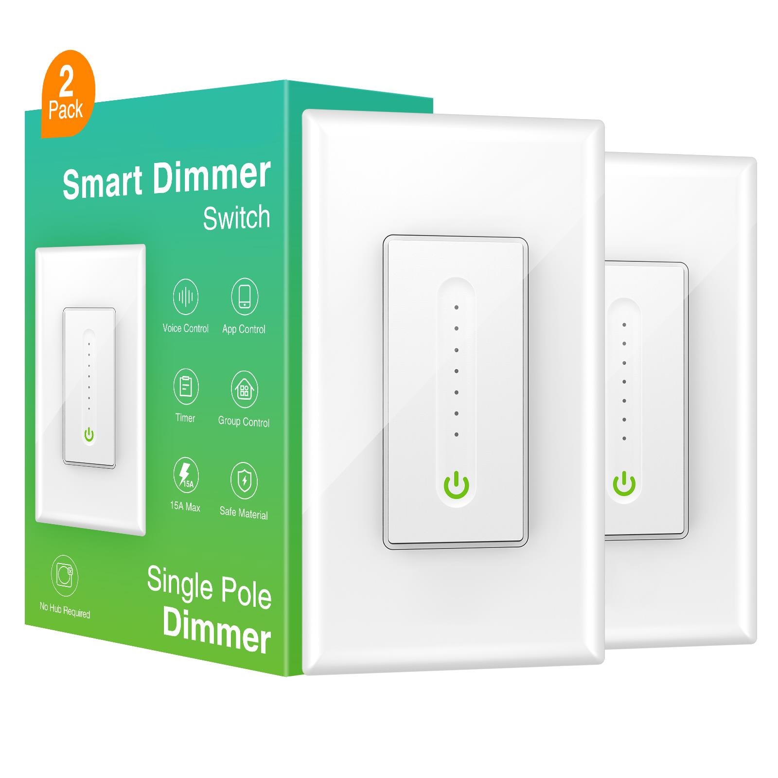 Smart Dual Dimmer Compatible with Alexa and Google Home, Single-Pole WiFi  Smart Light Switch with Timer Remote and Voice Control, Neutral Wire  Required