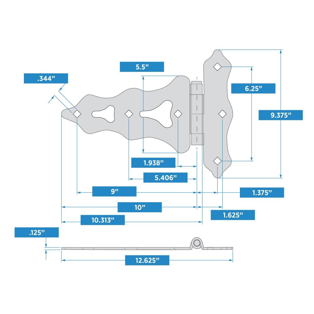 National Hardware Black Ornamental Fixed Pin T-Hinge, 10-inch