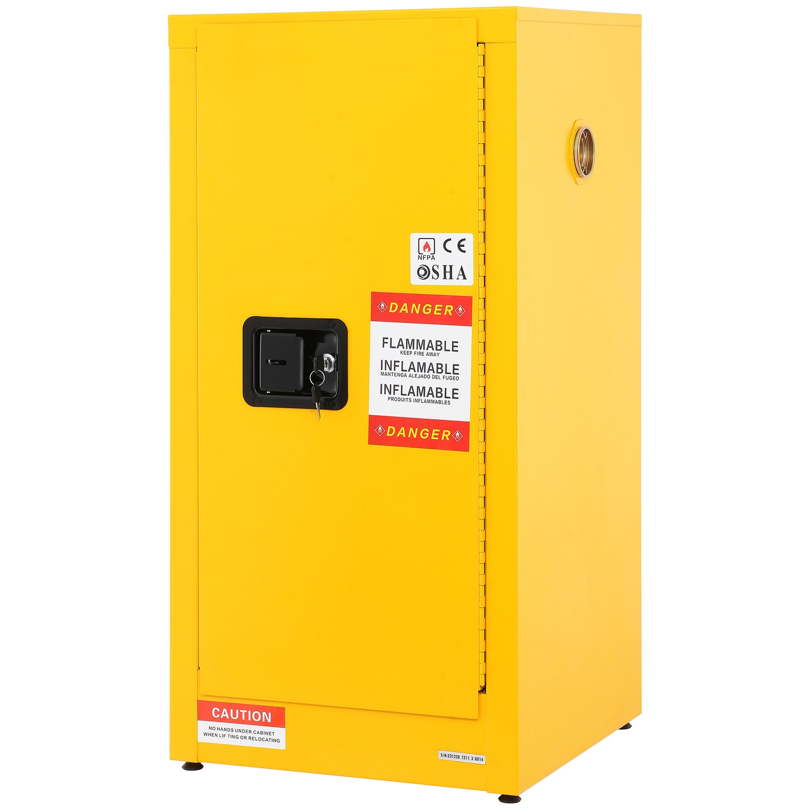 VEVOR SCXFG900X46001160V0 Flammable Safety Cabinet  16 Gal  Cold-Rolled Steel Flammable Liquid Storage Cabinet  18.1 x 18.1 x 35.4 in Explosion Proof with 2 Adjustable Shelves 1 Door for Commercial Industrial Use  Yellow