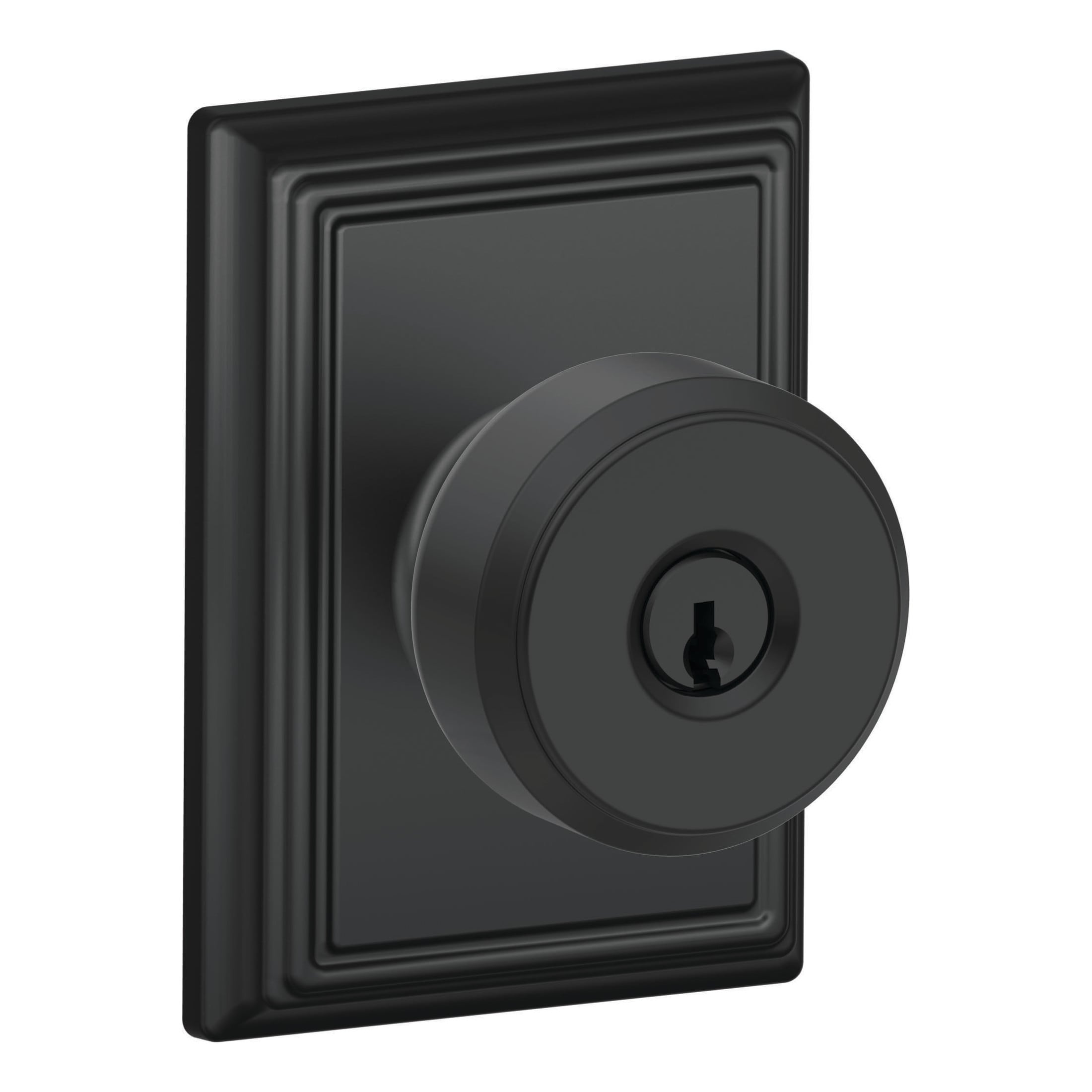 Schlage Bowery Zinc Keyed Door Knob - Adjustable - Matte Black - 1-3/8-in  to 1-3/4-in T Door