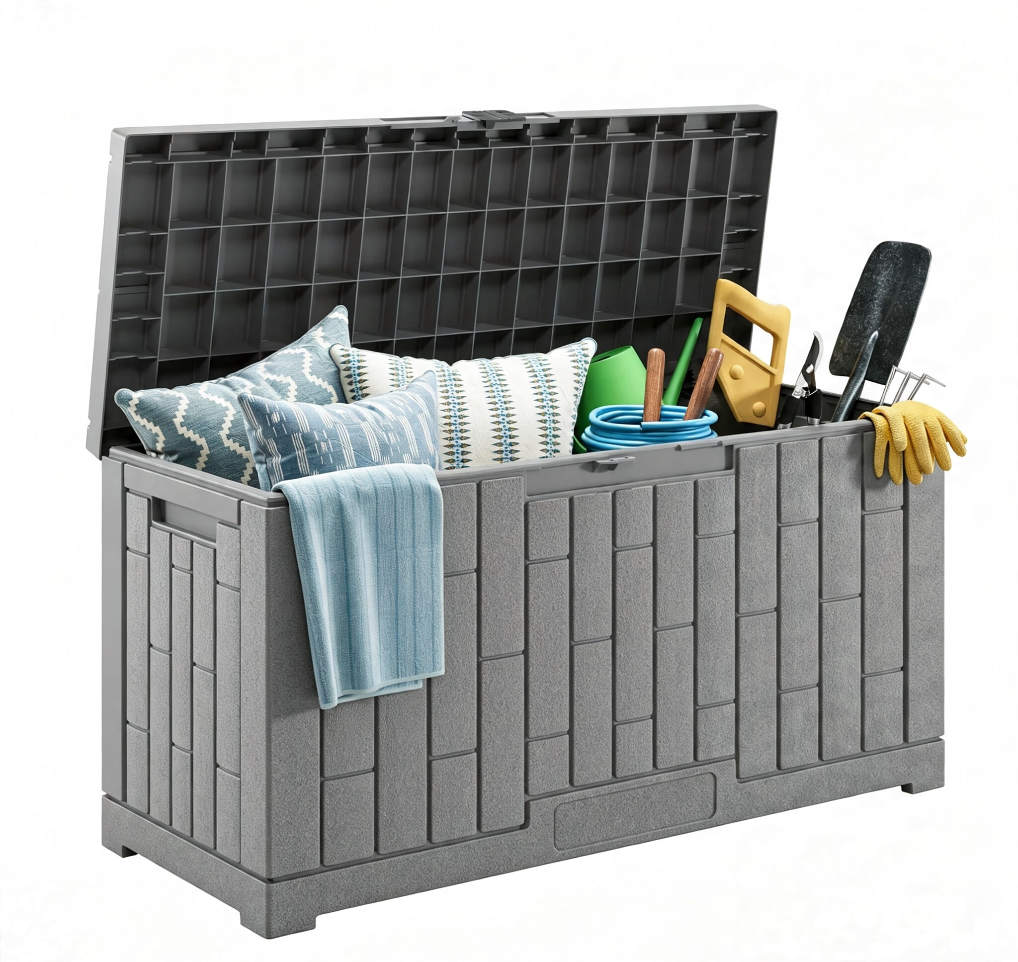 LAUSAINT HOME  60 Gal Resin Deck Box, Lockable Outdoor Storage for Garden Tools & Patio Cushions (Gray)