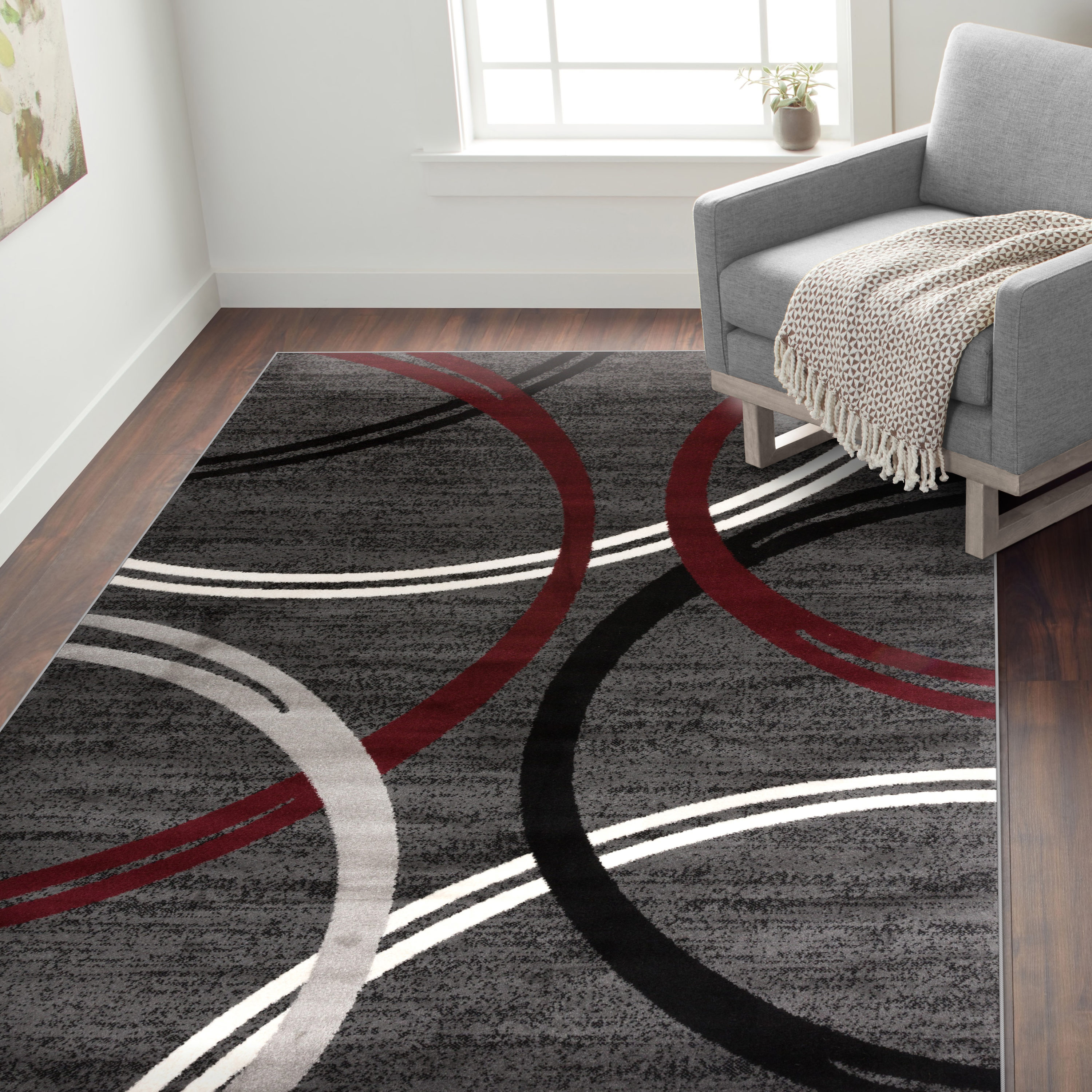 World Rug Gallery 377RED8X10 Princeton 8 x 10 (ft) Loomed Polypropylene Red Rectangular Indoor Abstract Mid-Century Modern Area rug