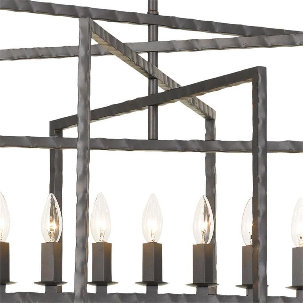 Raw Steel Crystal 9-Light Chandelier with Iron Rectangles