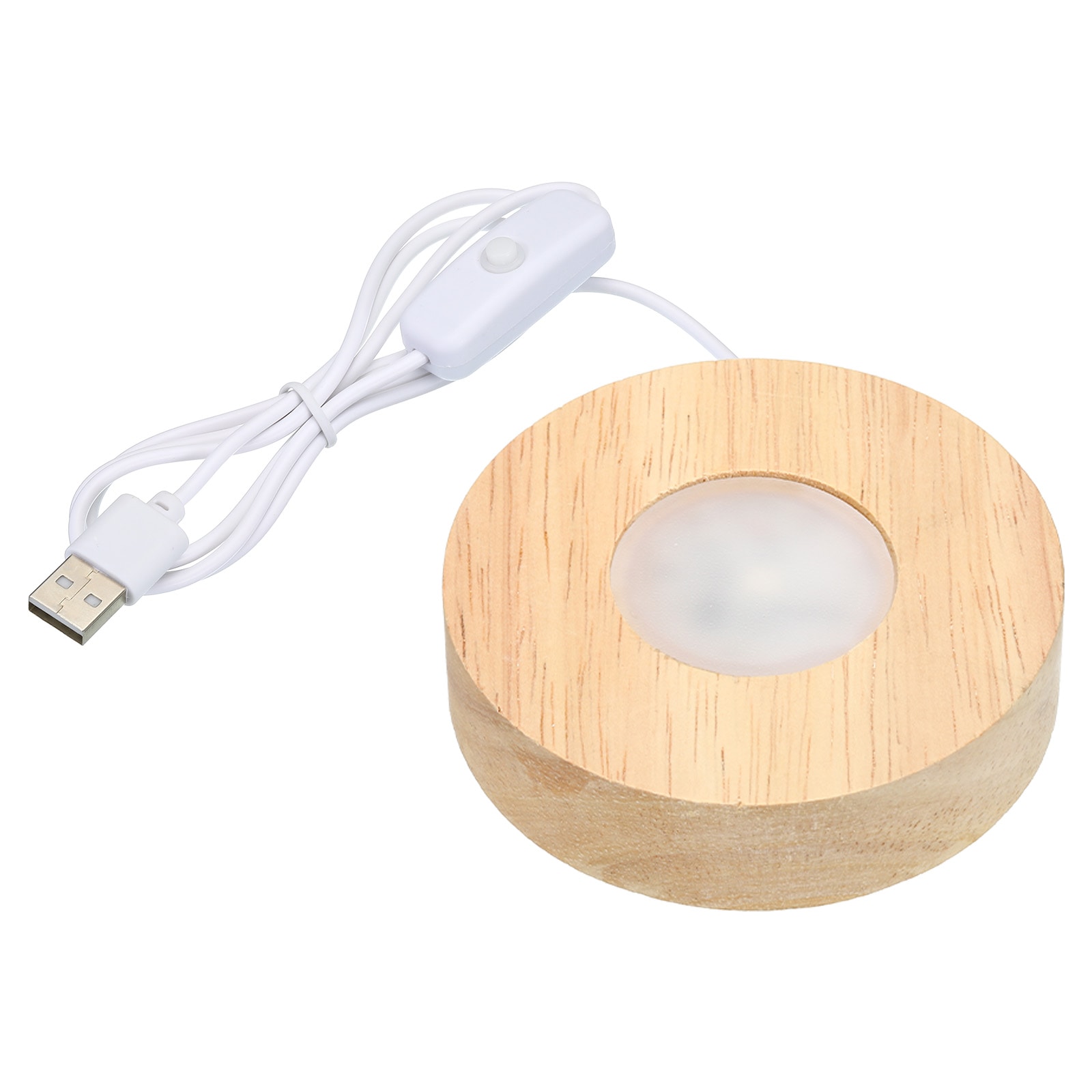PATIKIL 3.1 Inch Wooden LED Light Base/ Wood Light Display Base Stand Lighting with Switch for 3D Crystal Glass Aroma Stone Art/ White Light